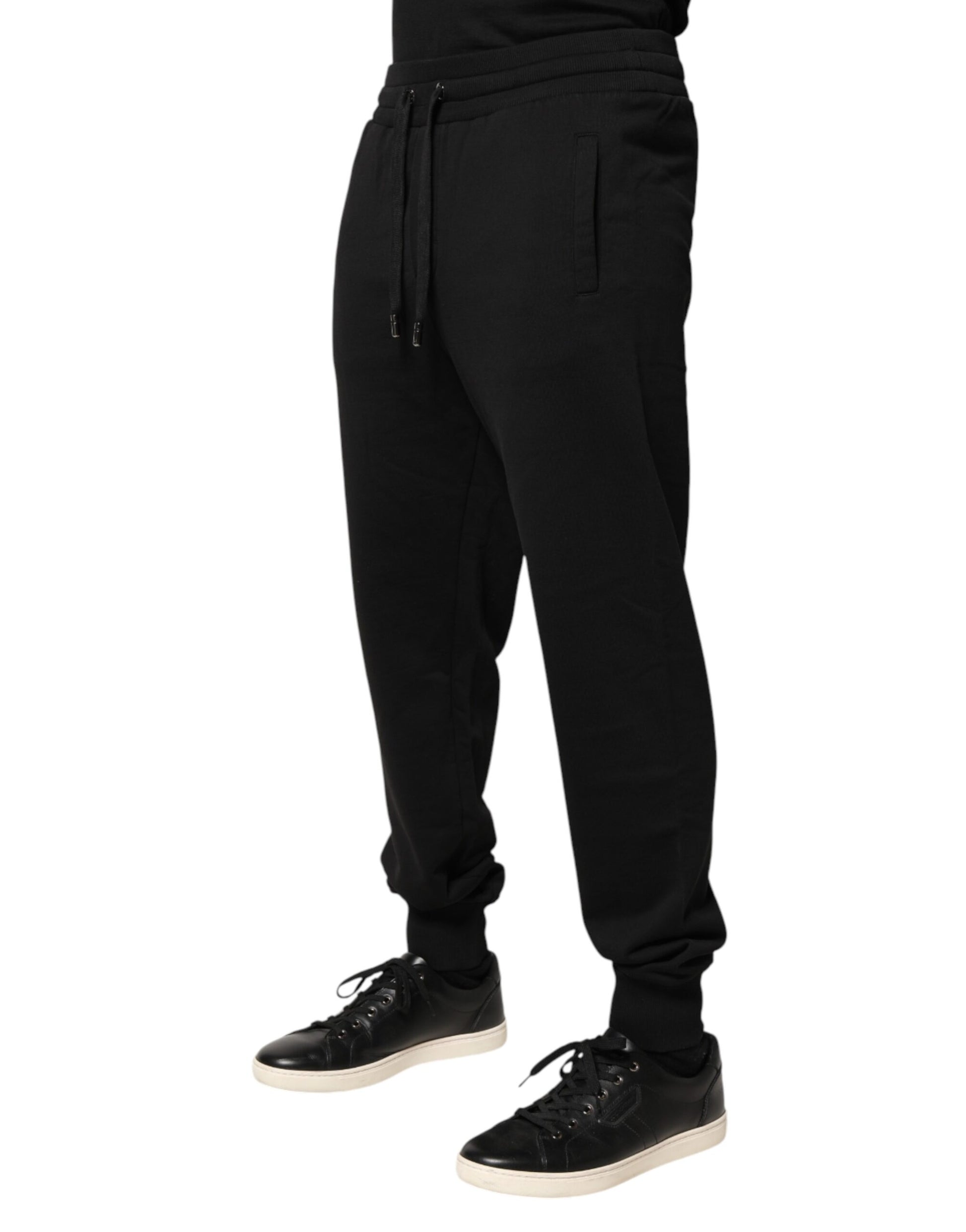 Dolce & Gabbana Black Cotton Mid Waist Jogger Trousers Pants | Regal Royce
