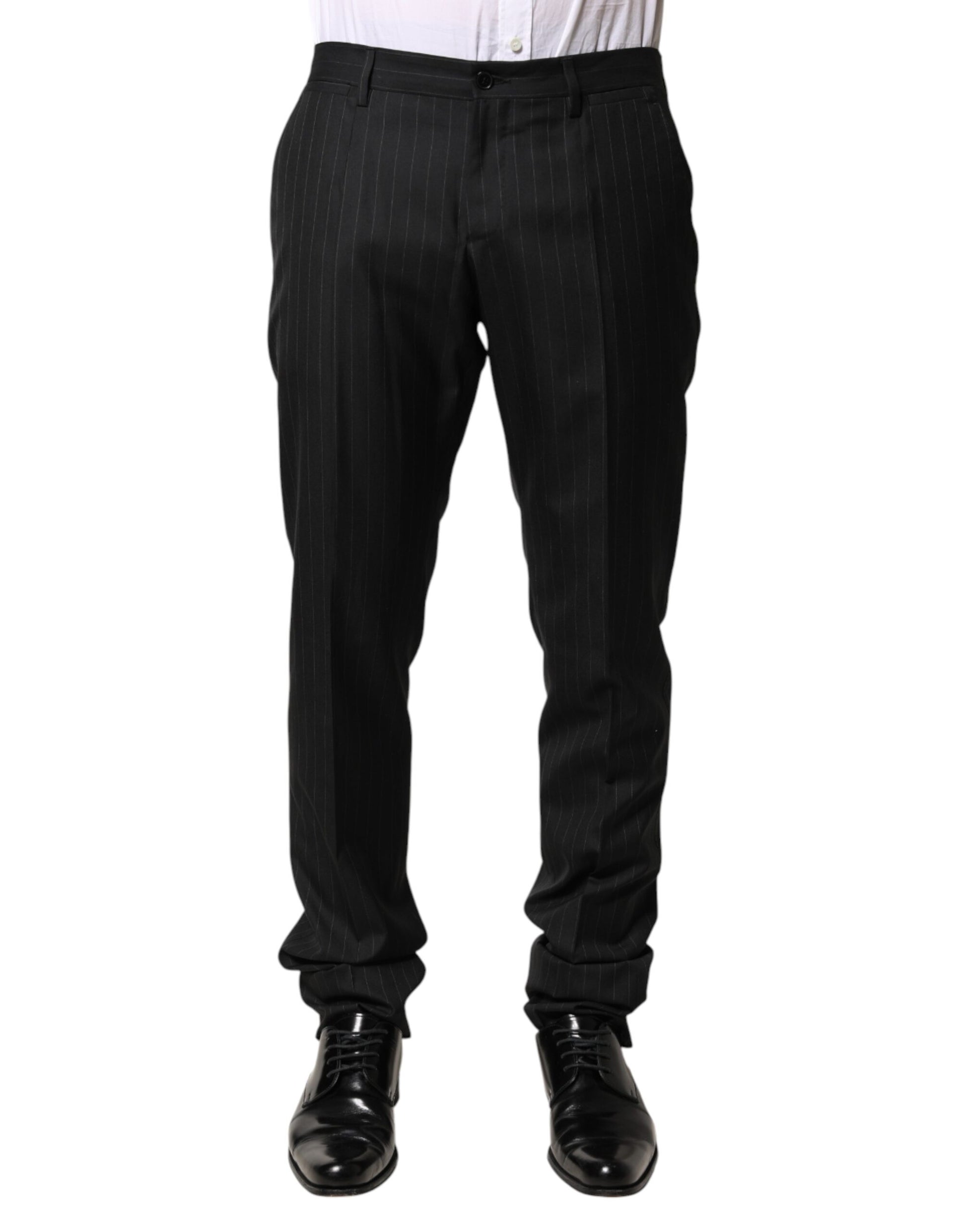 Dolce & Gabbana Black Stripes Wool Men Dress Trousers Pants | Regal Royce