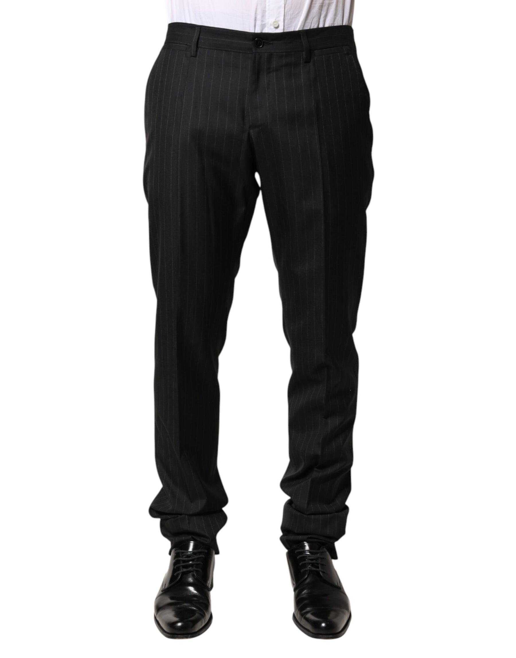 Dolce & Gabbana Black Stripes Wool Men Dress Trousers Pants | Regal Royce
