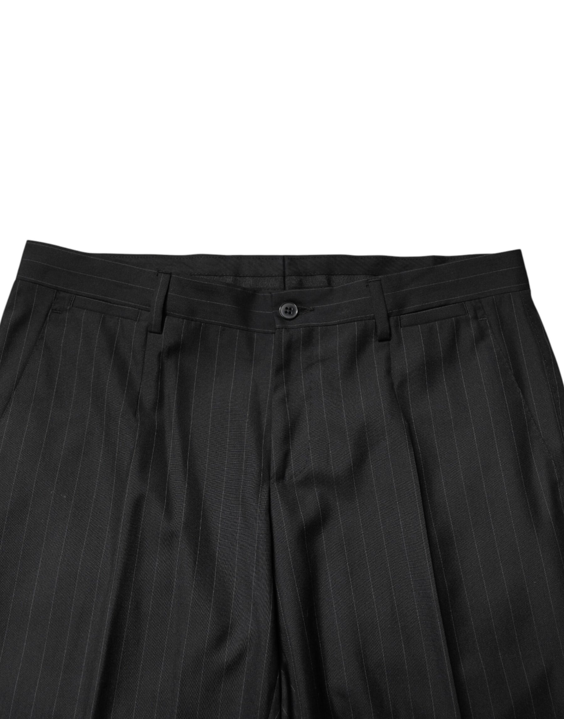 Dolce & Gabbana Black Stripes Wool Men Dress Trousers Pants | Regal Royce