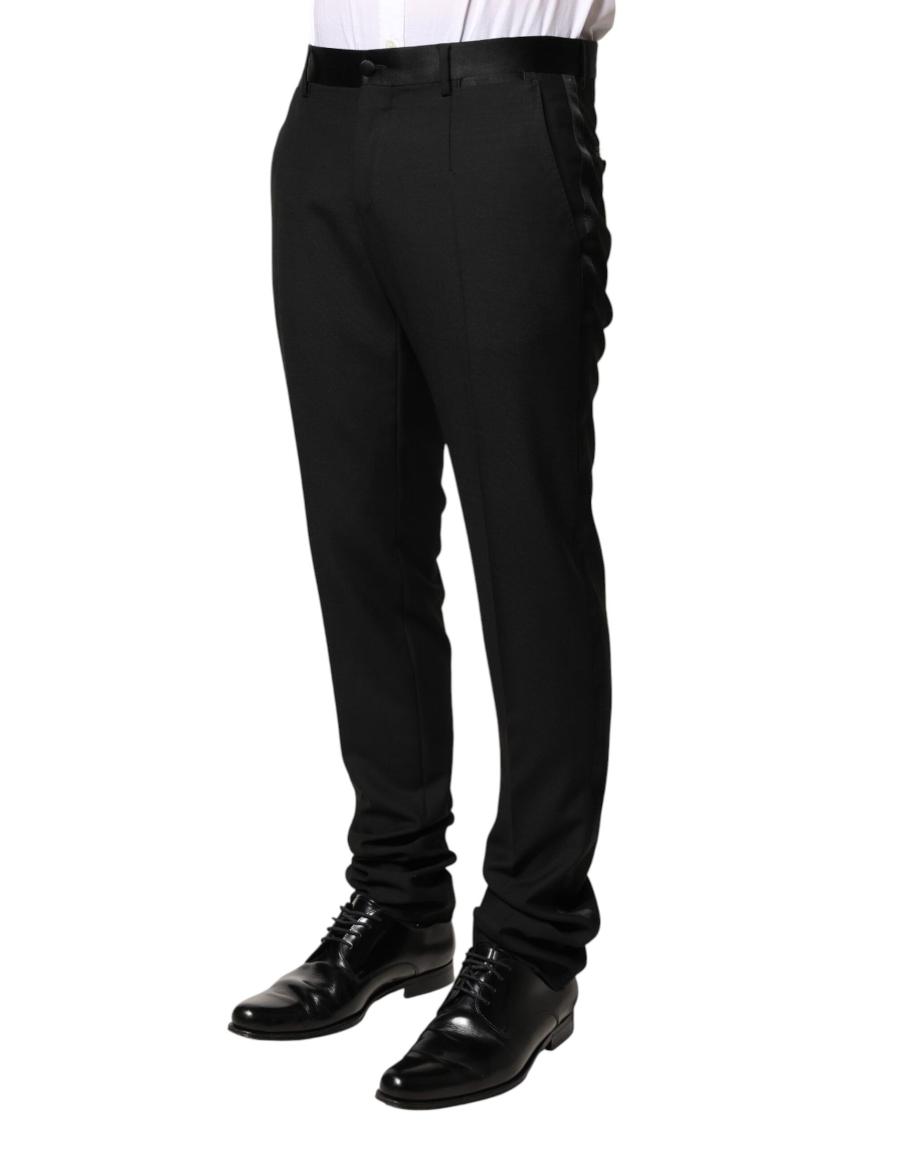 Dolce & Gabbana Black Wool Mid Waist Men Dress Trousers Pants | Regal Royce
