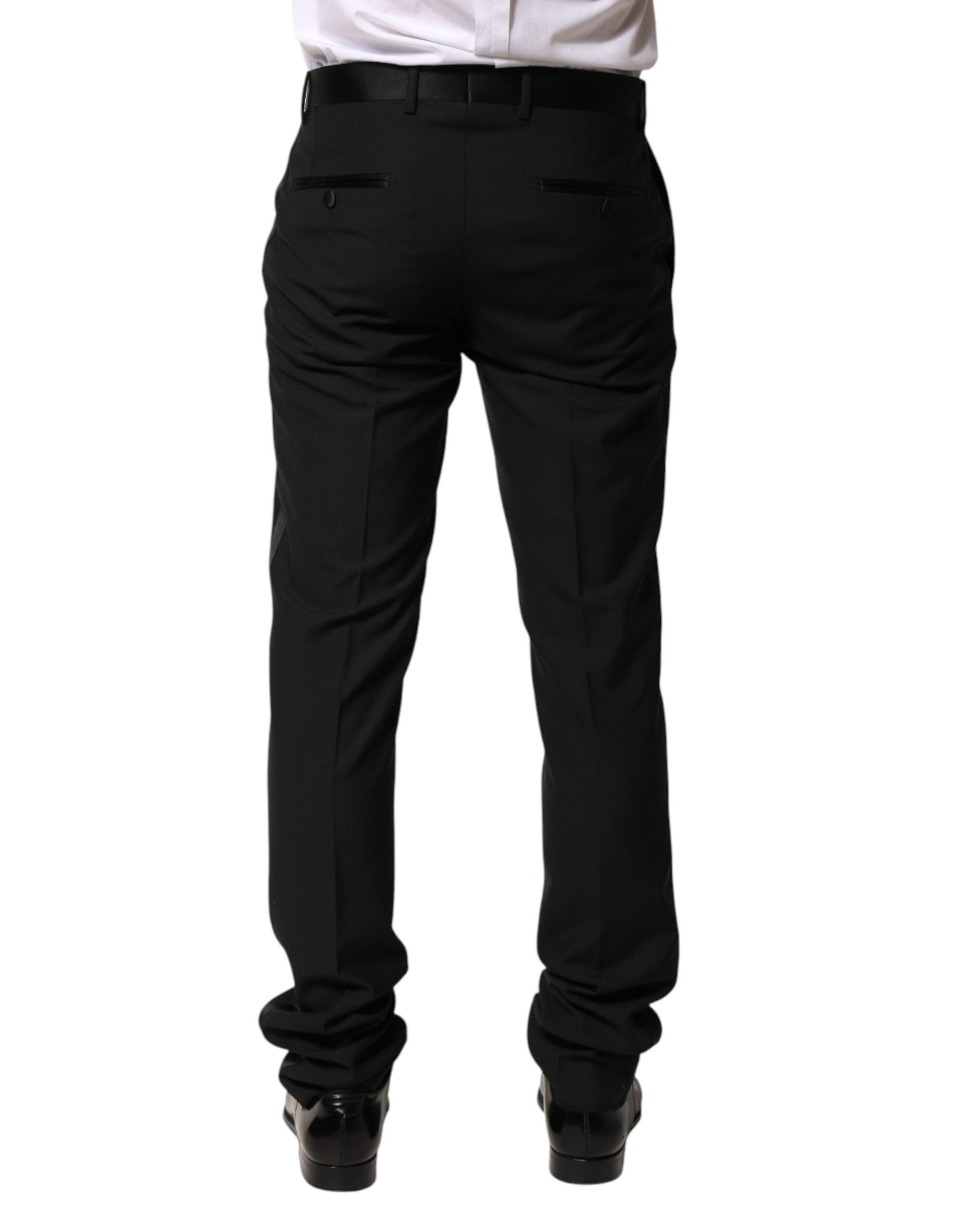 Dolce & Gabbana Black Wool Mid Waist Men Dress Trousers Pants | Regal Royce