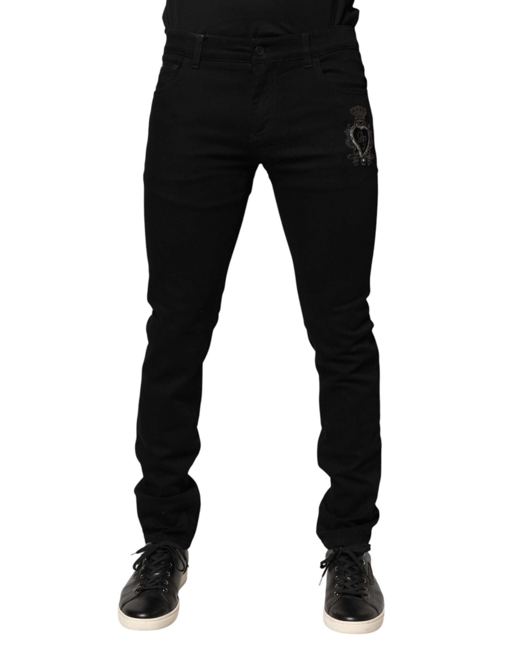 Dolce & Gabbana Black Sacred Heart Men Cotton Denim Jeans | Regal Royce
