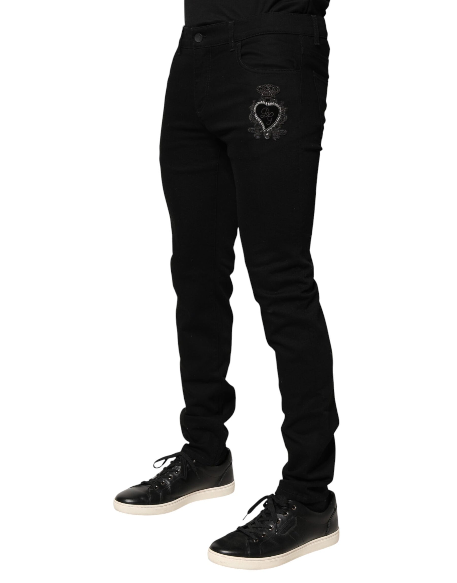 Dolce & Gabbana Black Sacred Heart Men Cotton Denim Jeans | Regal Royce