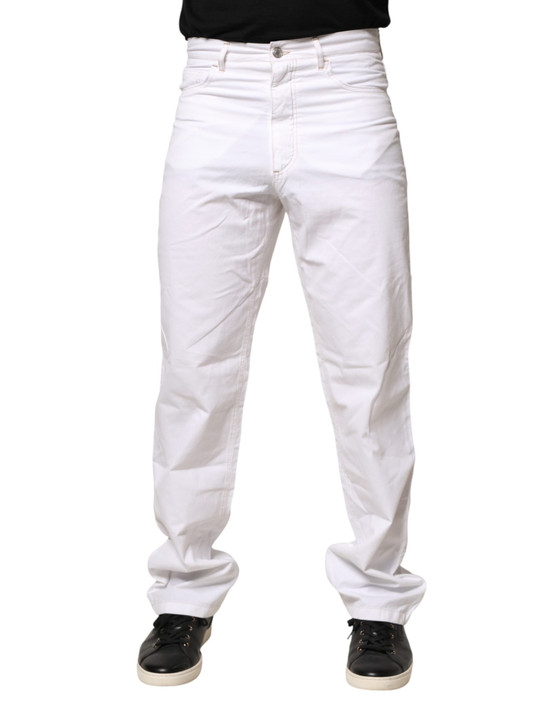 Fred Perry White Cotton Mid Waist Straight Men Denim Jeans | Regal Royce