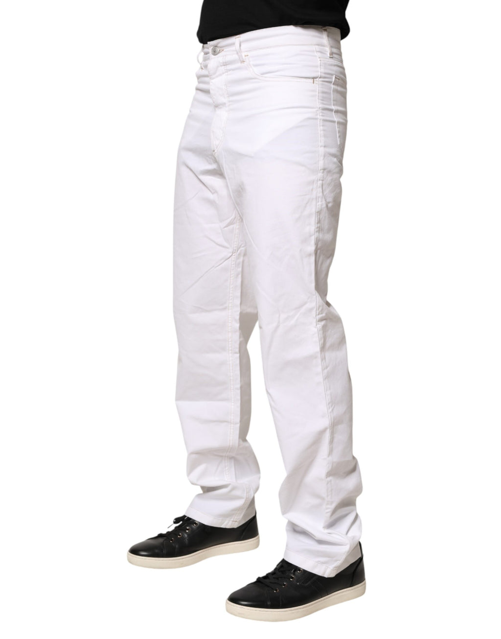 Fred Perry White Cotton Mid Waist Straight Men Denim Jeans