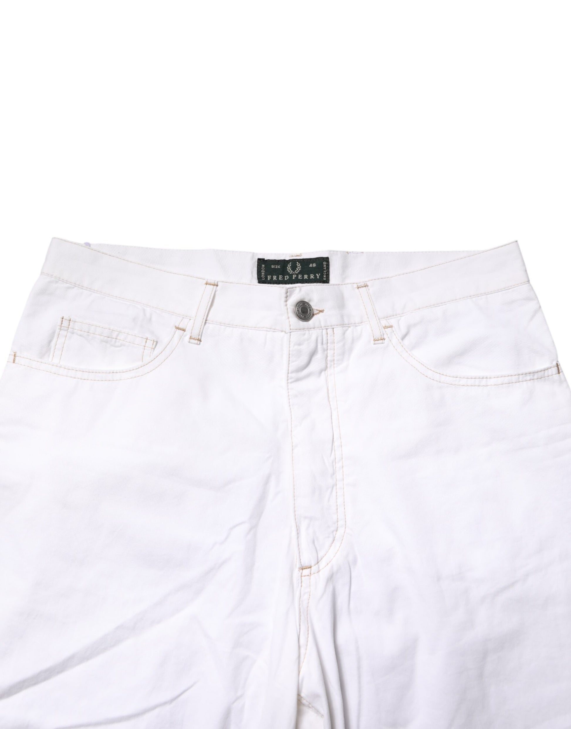 Fred Perry White Cotton Mid Waist Straight Men Denim Jeans