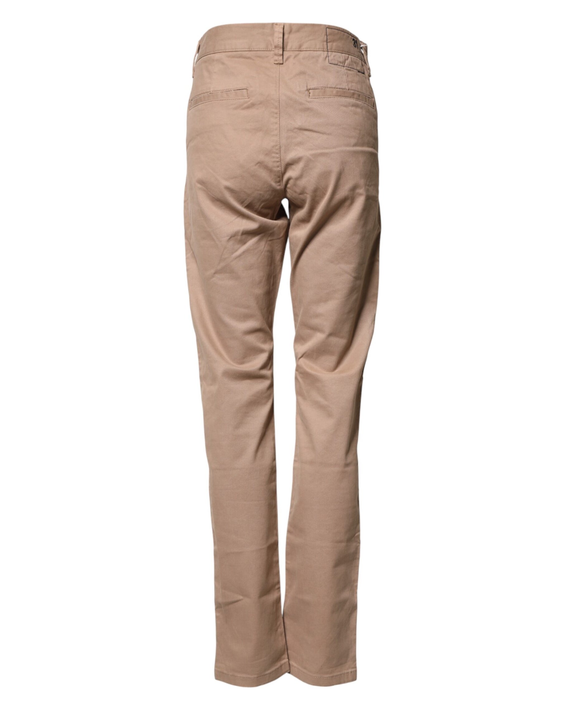 Sun68 Beige Cotton Mid Waist Straight Men Chino Trouser Pants | Regal Royce