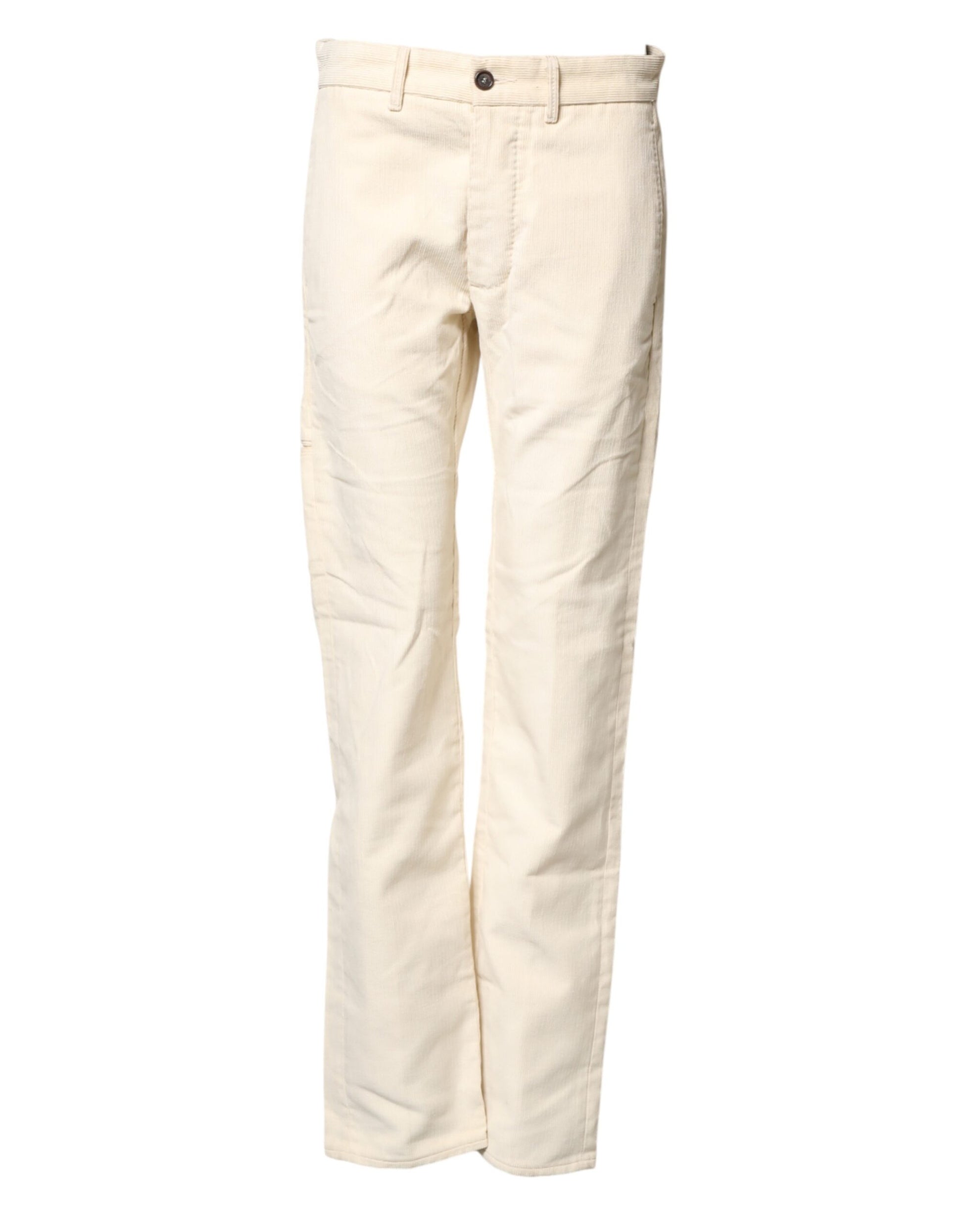 Fortela Off White Cotton Straight Men Corduroy Chino Trouser Pants | Regal Royce