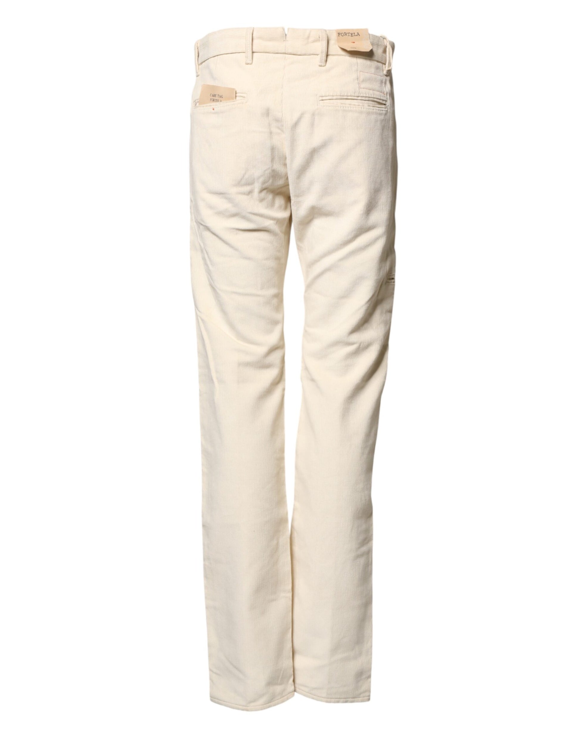 Fortela Off White Cotton Straight Men Corduroy Chino Trouser Pants | Regal Royce