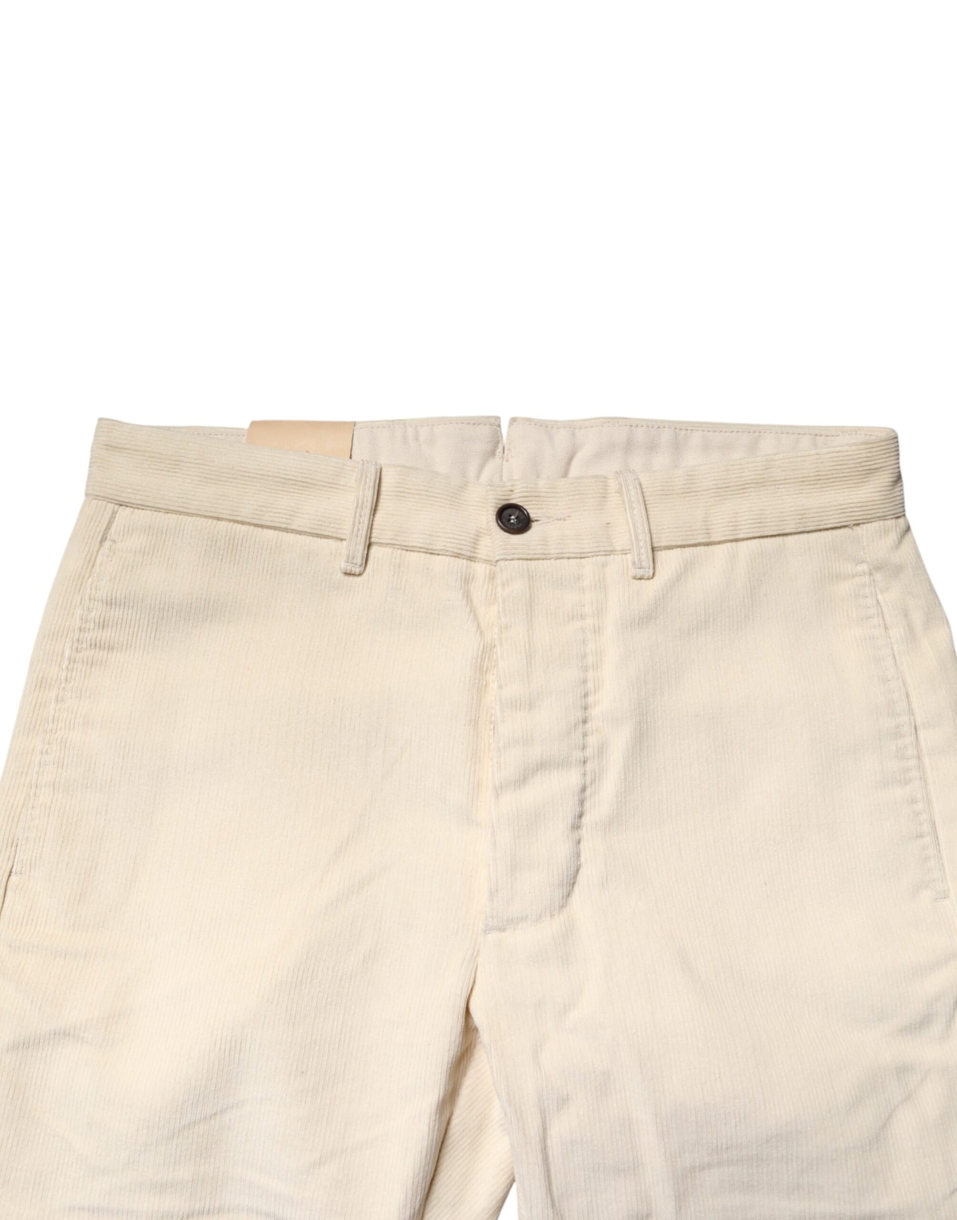 Fortela Off White Cotton Straight Men Corduroy Chino Trouser Pants | Regal Royce