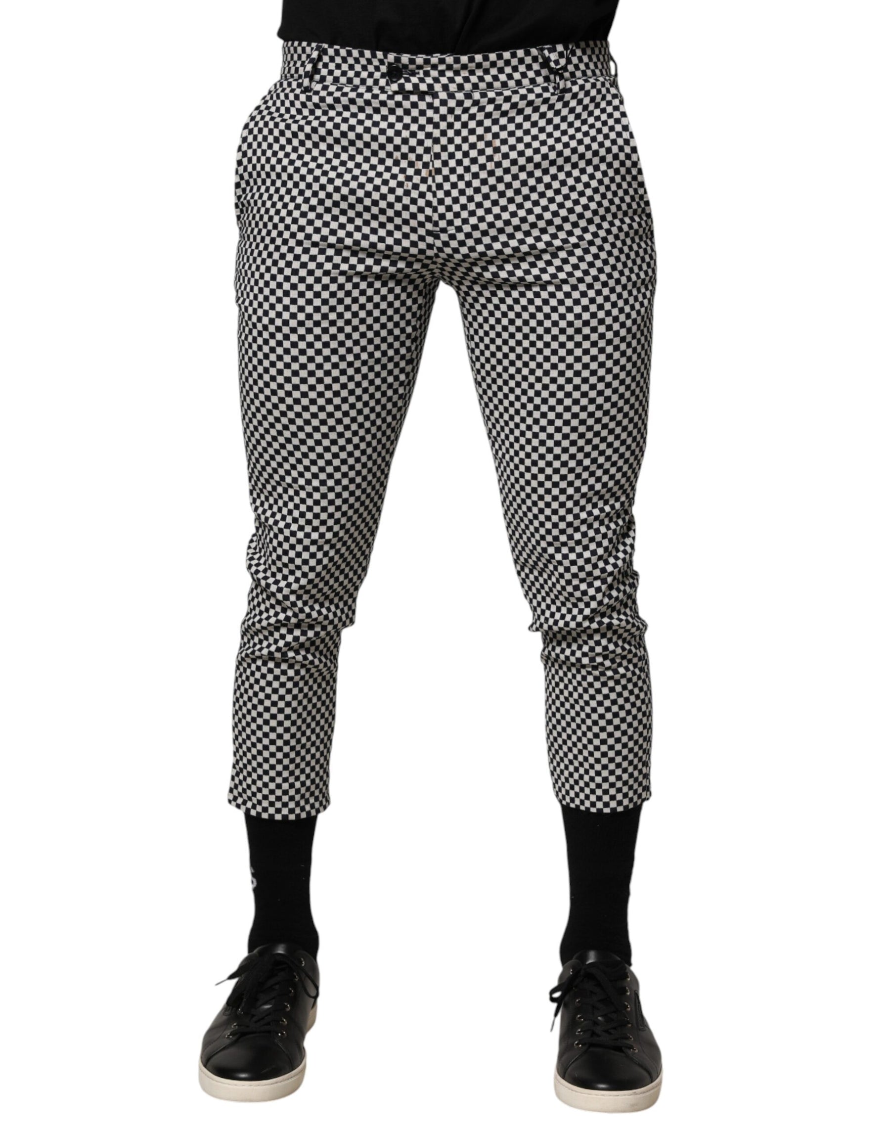 Daniele Alessandrini Black White Checkered Men Cropped Pants | Regal Royce