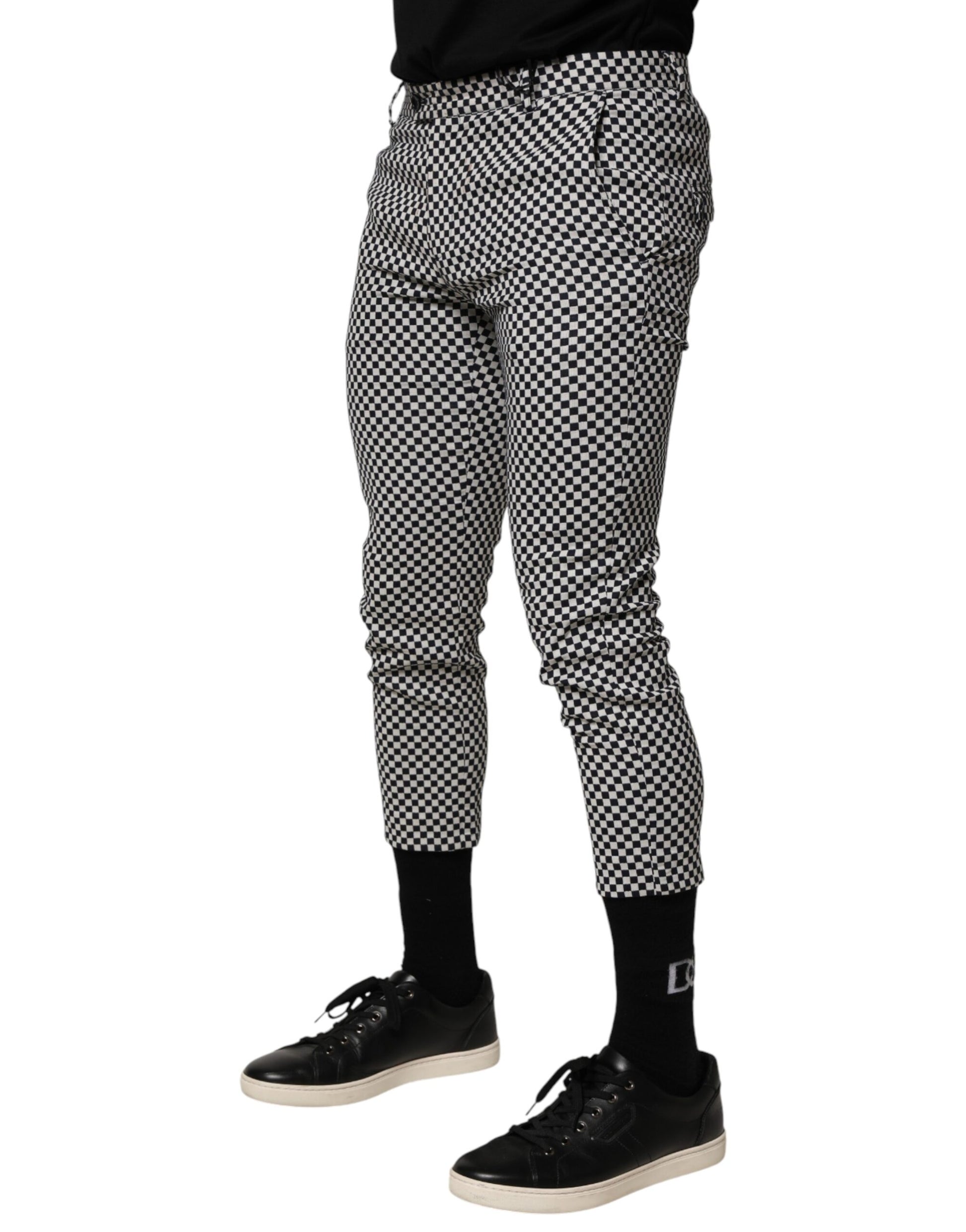 Daniele Alessandrini Black White Checkered Men Cropped Pants