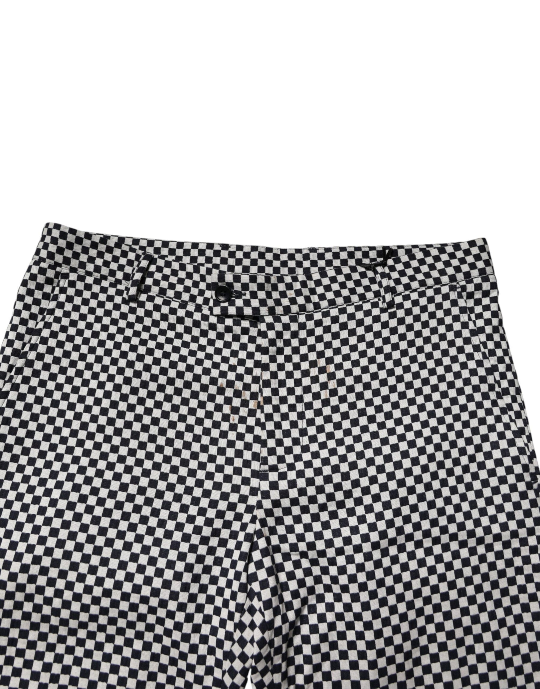 Daniele Alessandrini Black White Checkered Men Cropped Pants | Regal Royce