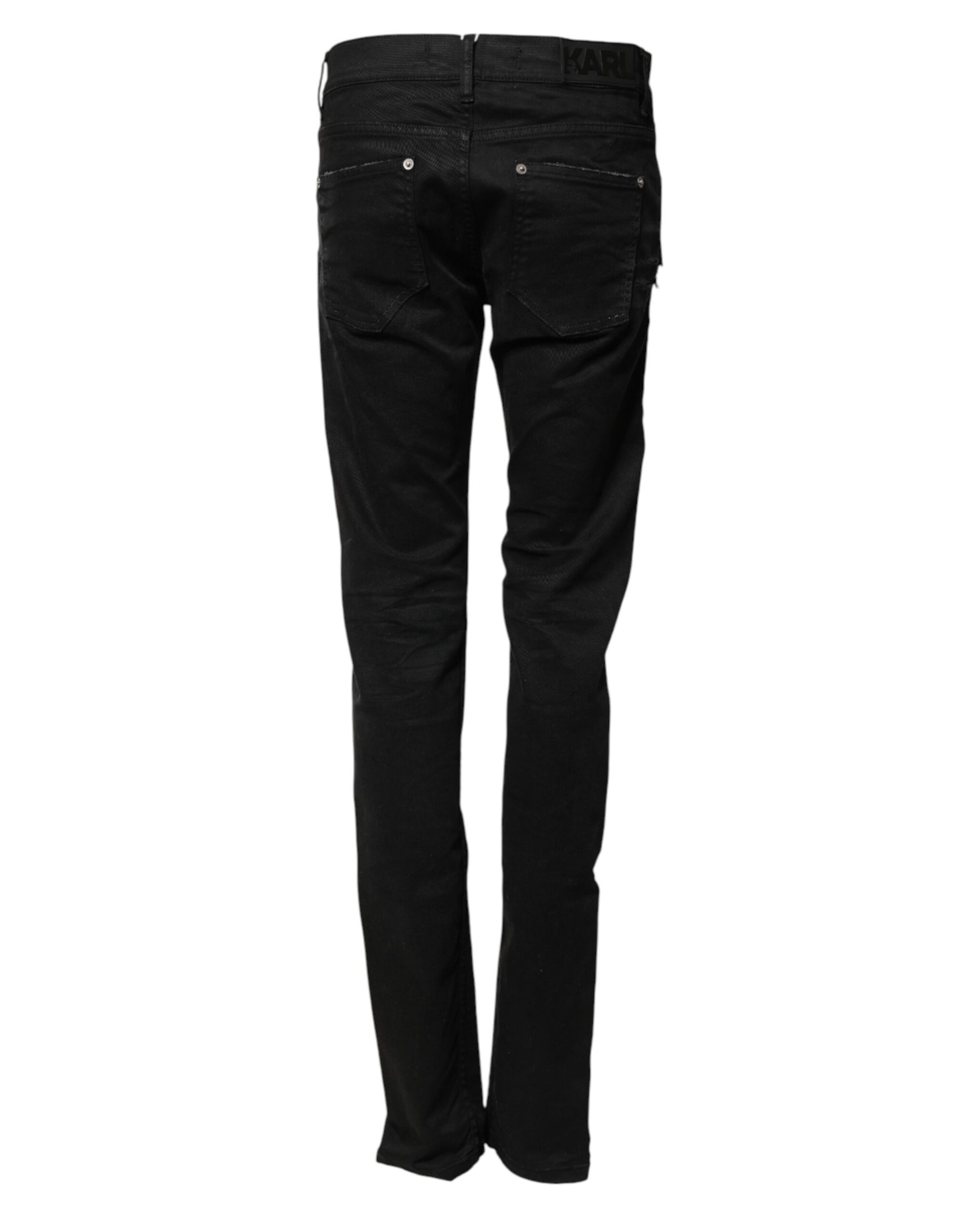 Karl Lagerfeld Black Tattered Men Skinny Denim Trouser Jeans | Regal Royce