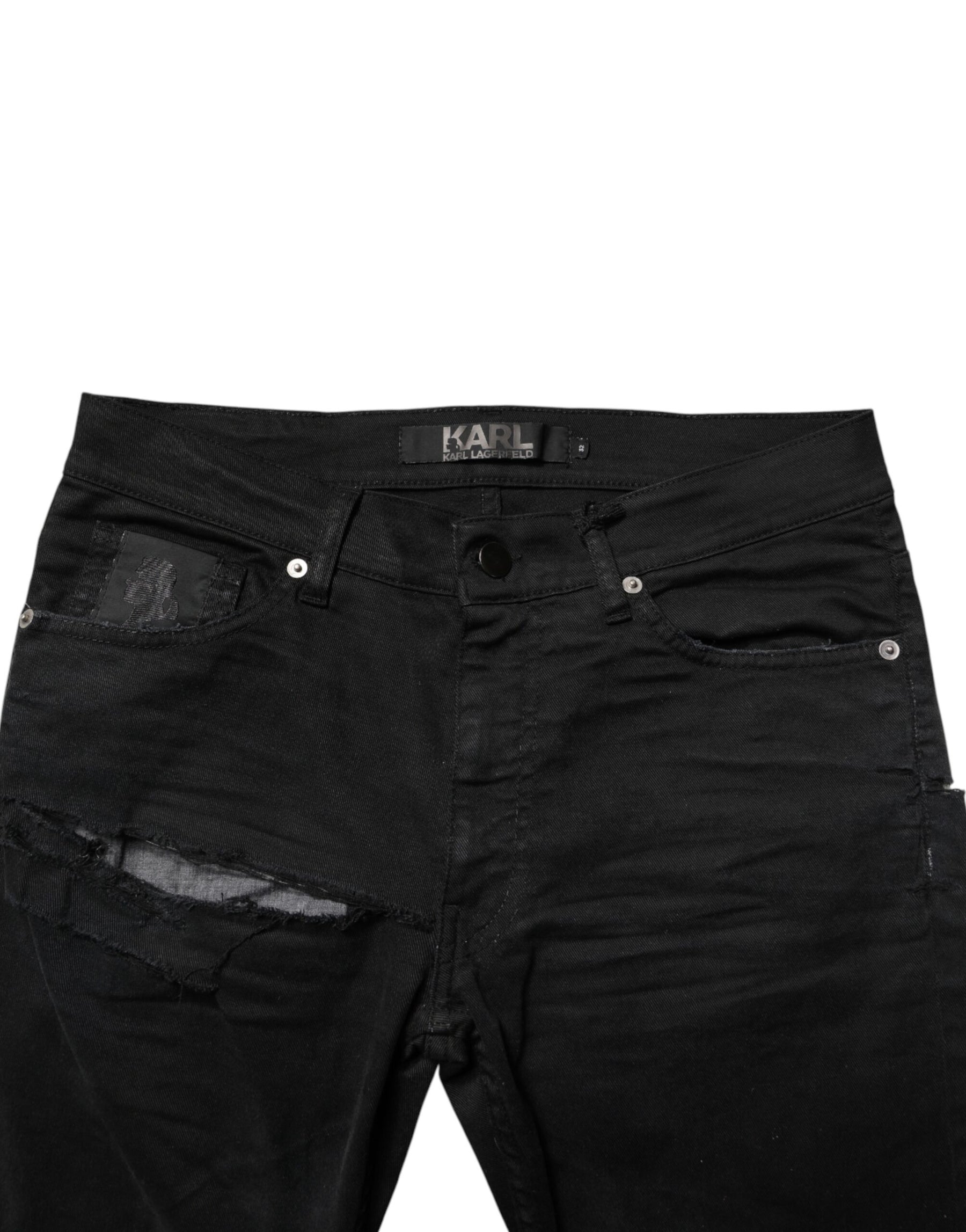 Karl Lagerfeld Black Tattered Men Skinny Denim Trouser Jeans | Regal Royce