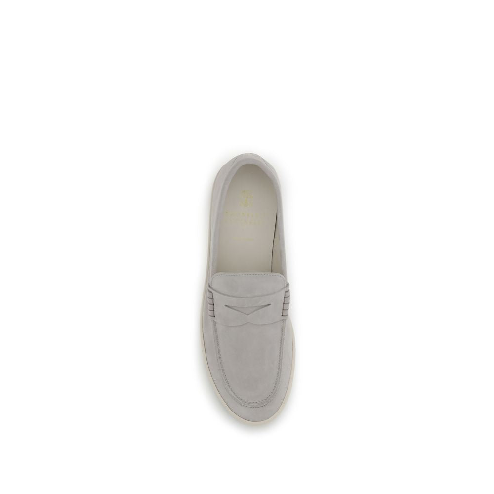 Brunello Cucinelli Beige Calf Leather Bos Taurus Slip-On Loafers | Regal Royce