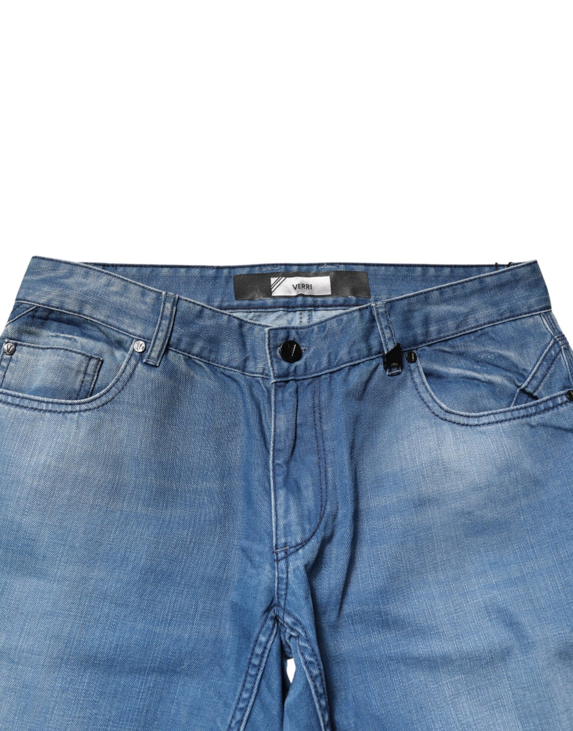 Verri Blue Washed Cotton Skinny Fit Men Denim Trouser Jeans | Regal Royce