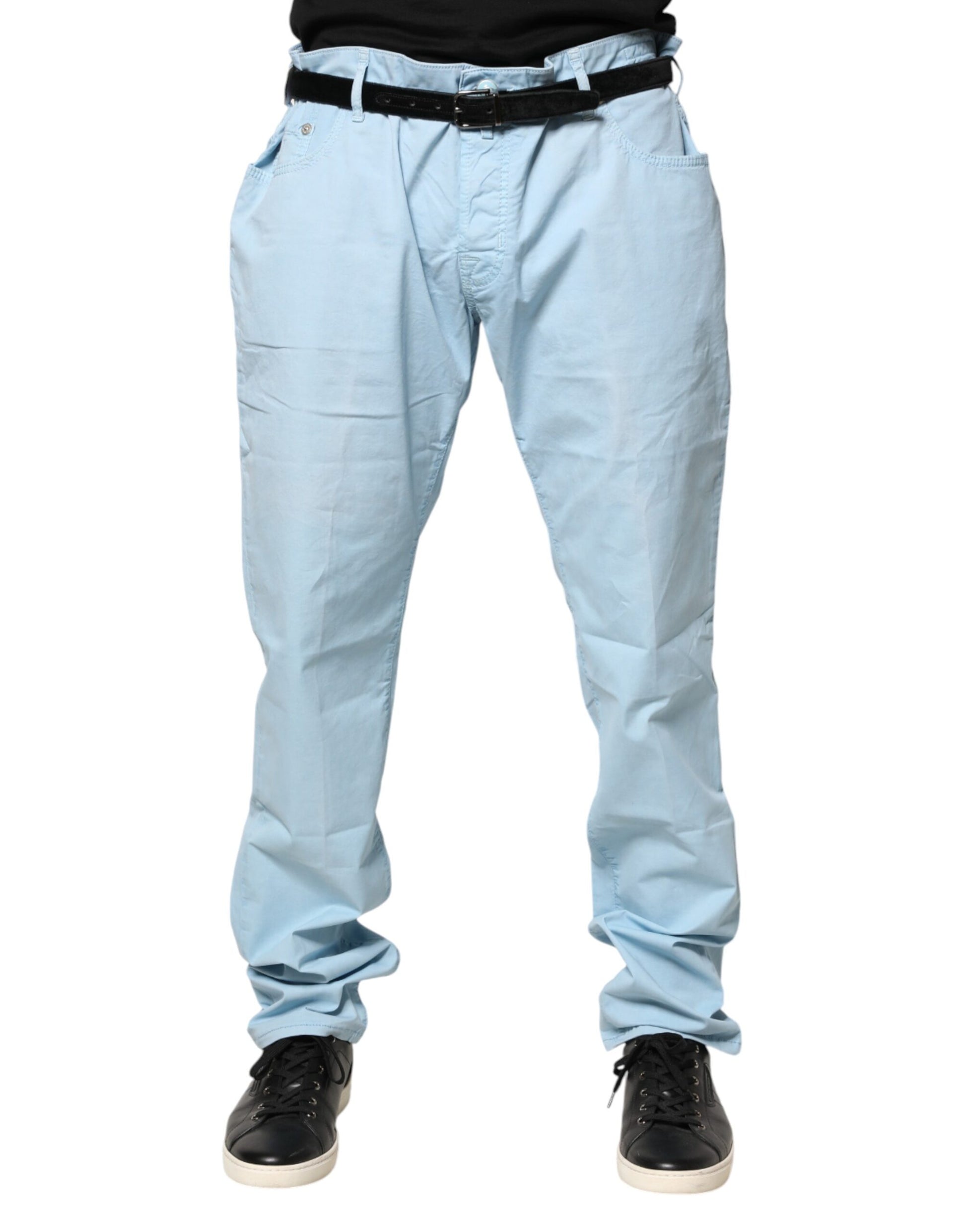 Jacob Cohen Light Blue Cotton Straight Fit Men Denim Jeans | Regal Royce