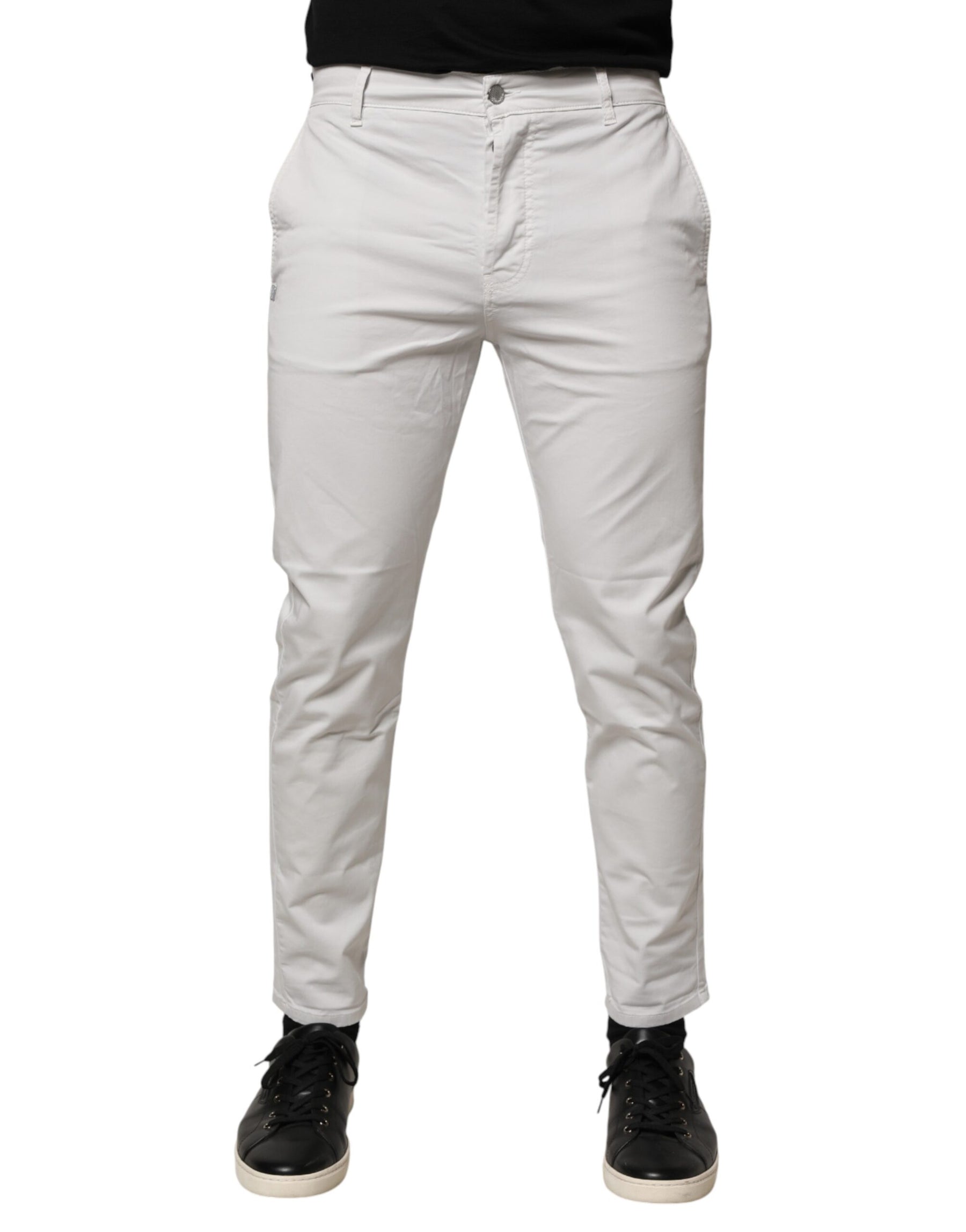 Daniele Alessandrini White Cotton Mid Waist Skinny Men Denim Jeans | Regal Royce