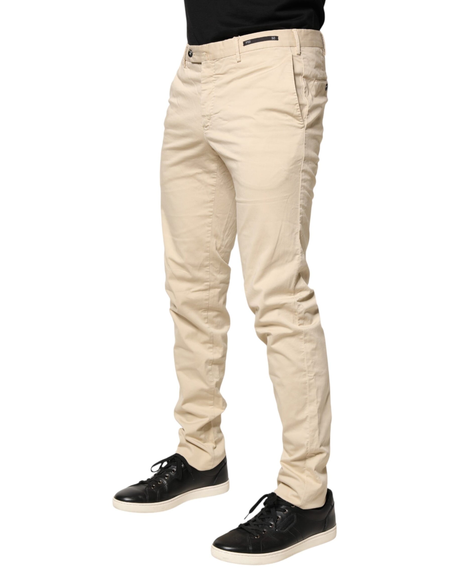 PT01 Beige Mid Waist Men Skinny Fit Chino Trouser Pants | Regal Royce