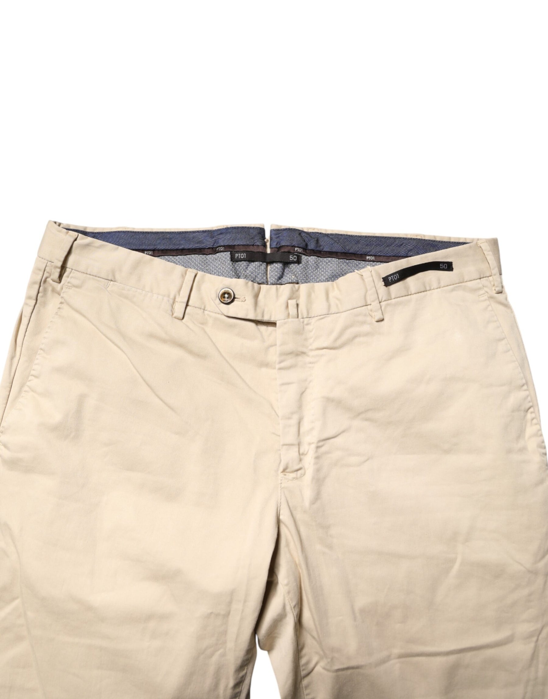 PT01 Beige Mid Waist Men Skinny Fit Chino Trouser Pants | Regal Royce