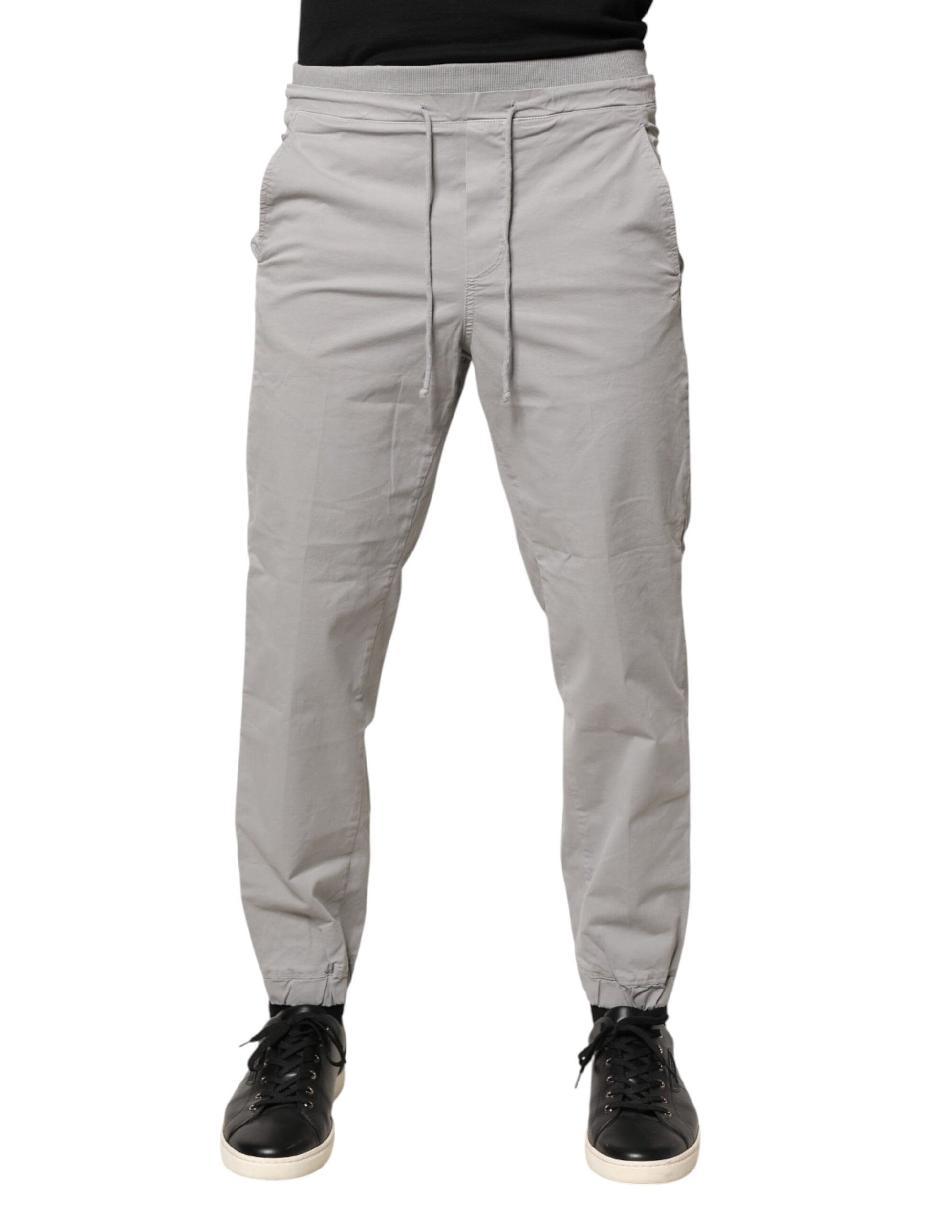 Dondup Light Gray Cotton Mid Waist Skinny Men Jogger Trouser Pants | Regal Royce