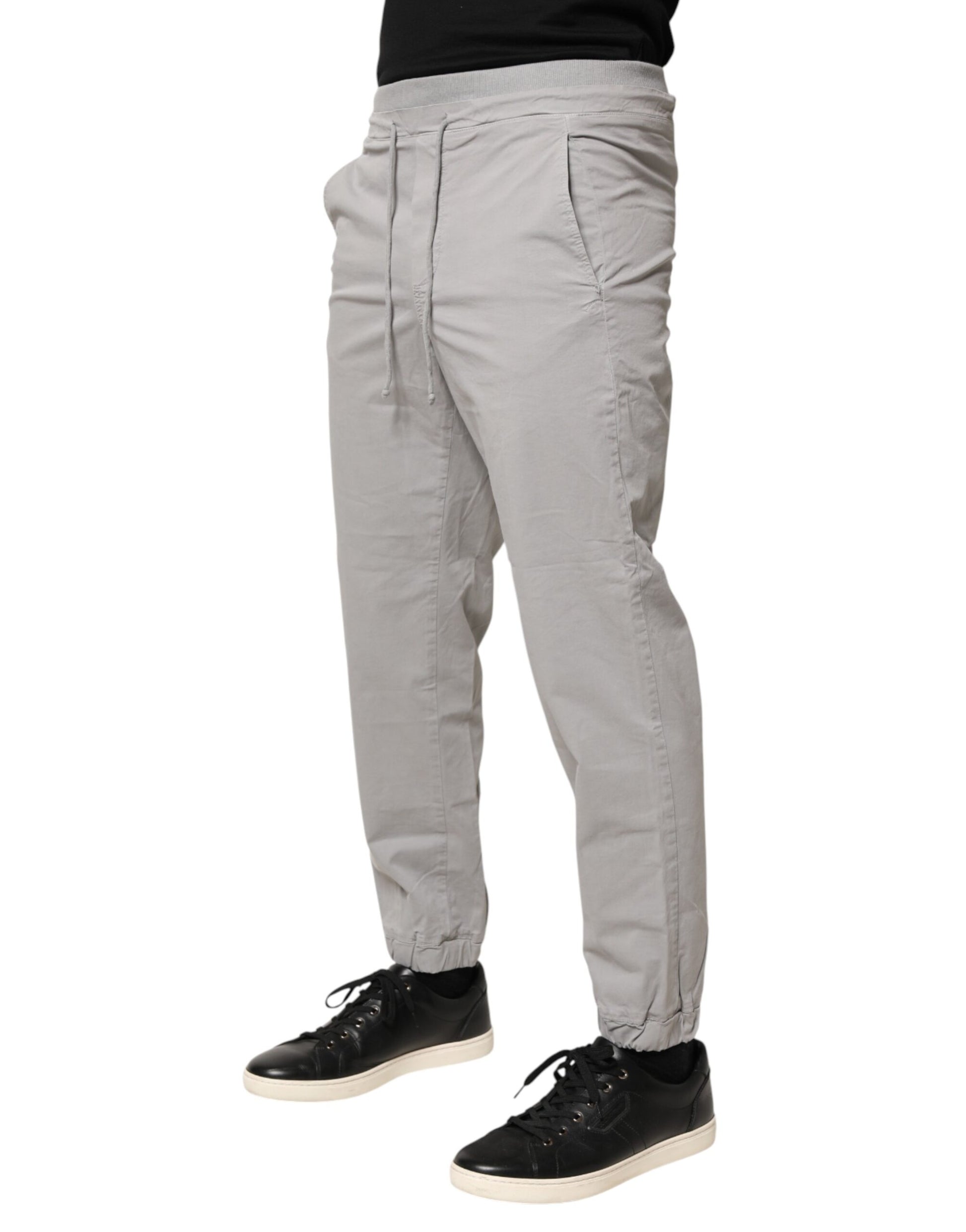 Dondup Light Gray Cotton Mid Waist Skinny Men Jogger Trouser Pants | Regal Royce