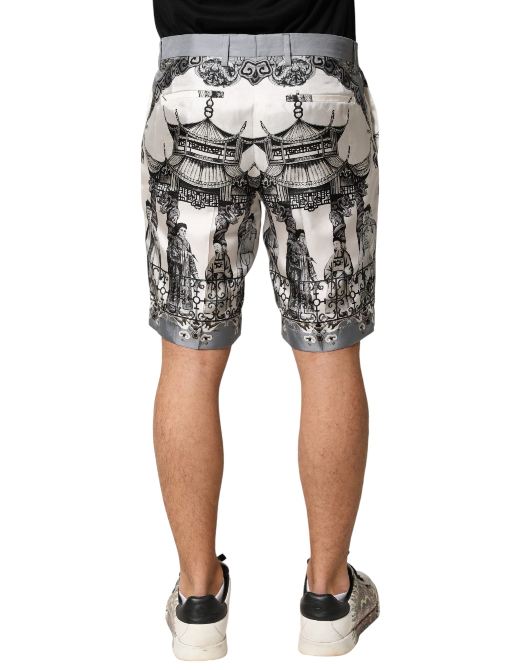 Dolce & Gabbana White Japanese Asian Print Silk Bermuda Shorts | Regal Royce