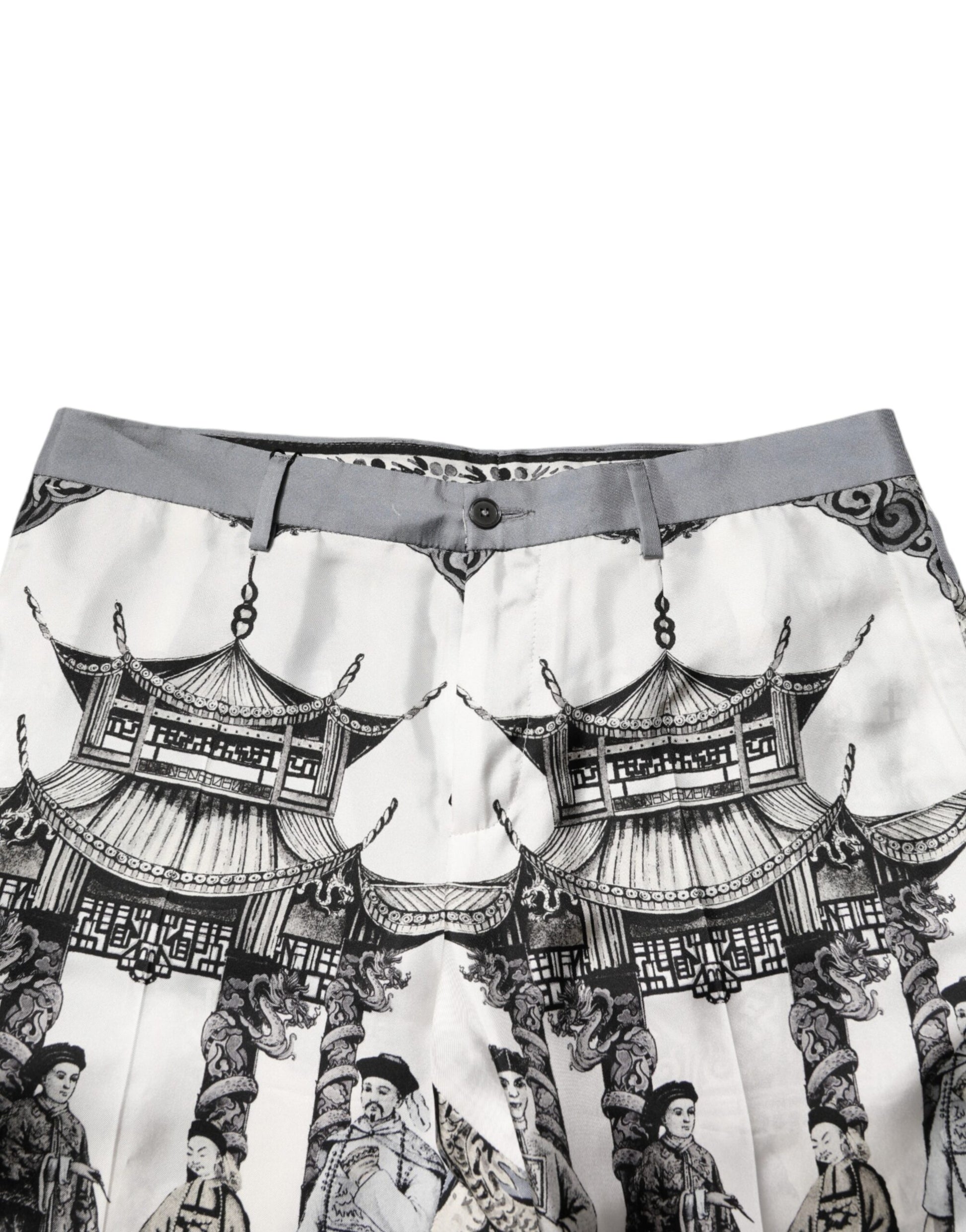Dolce & Gabbana White Japanese Asian Print Silk Bermuda Shorts | Regal Royce
