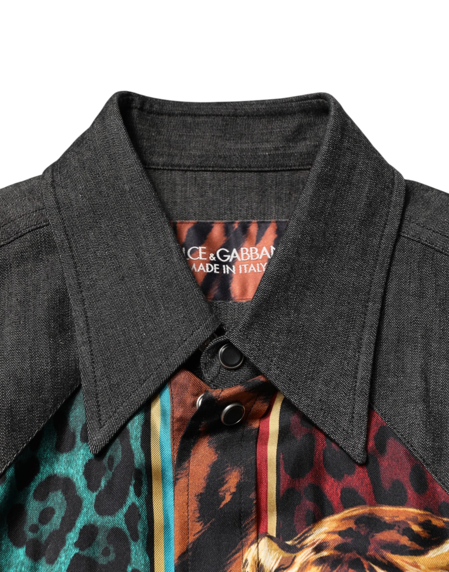 Dolce & Gabbana Multicolor Tiger Leopard Print Silk Men Shirt | Regal Royce