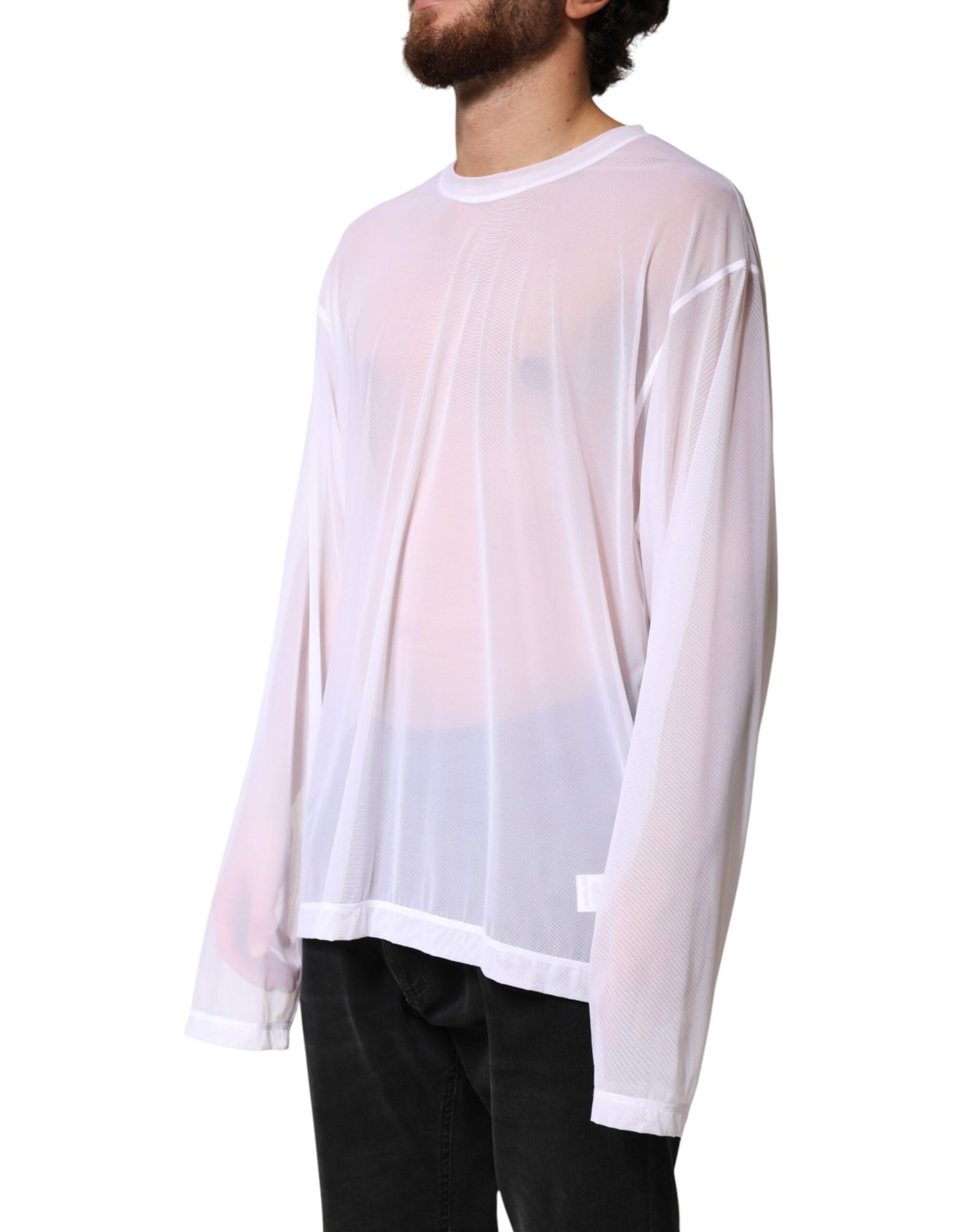 Dolce & Gabbana White Nylon Long Sleeves Crewneck T-Shirt | Regal Royce