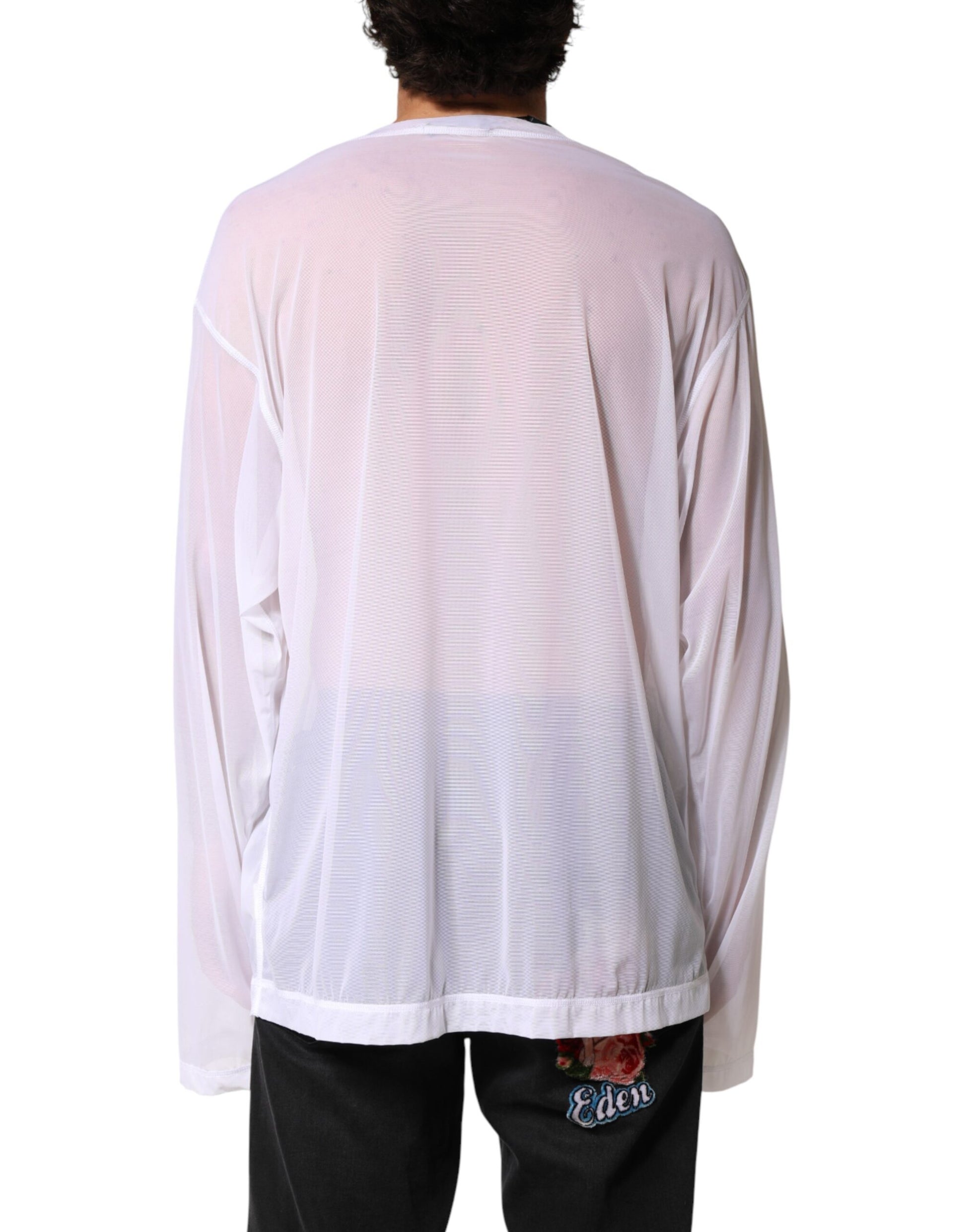 Dolce & Gabbana White Nylon Long Sleeves Crewneck T-Shirt | Regal Royce