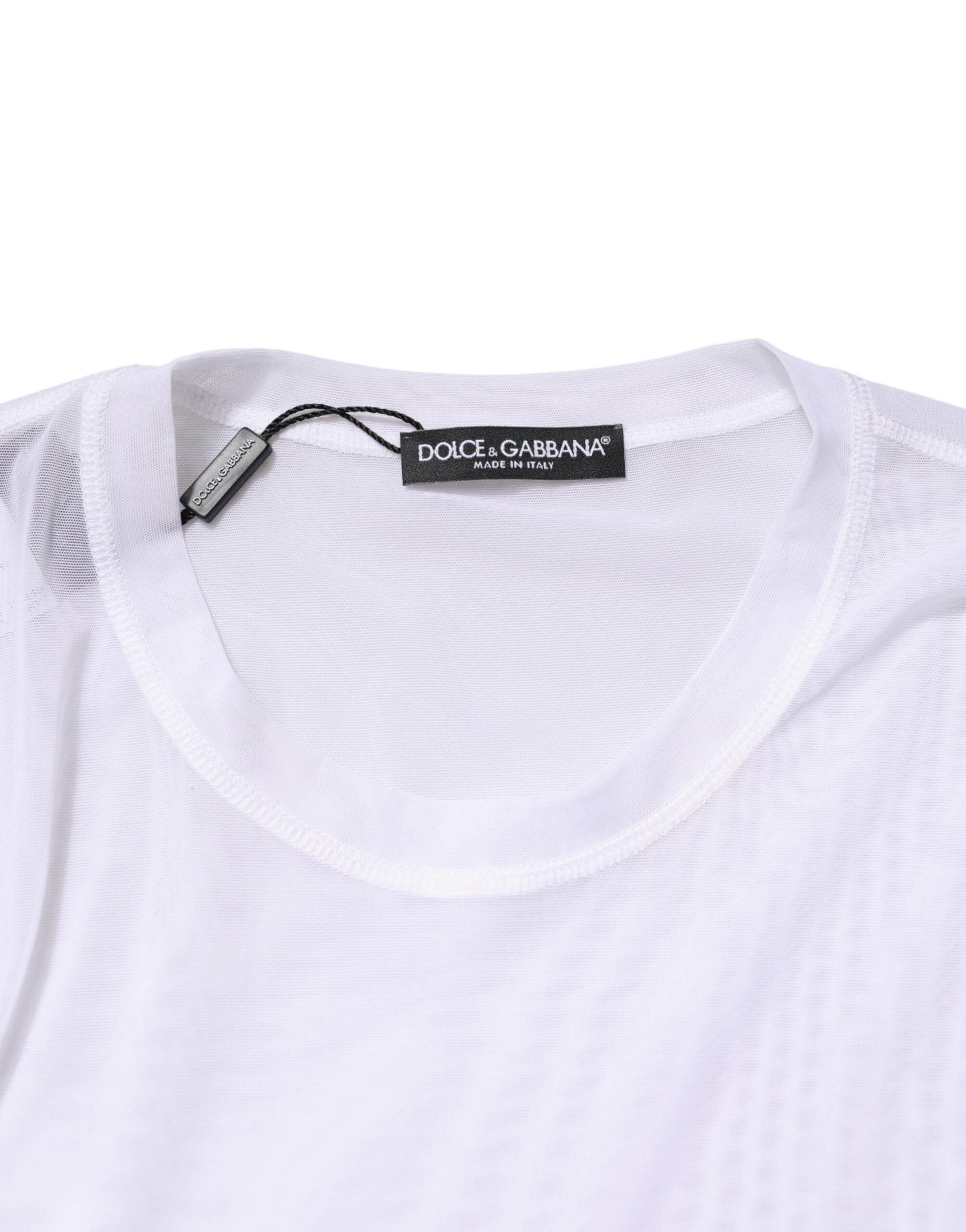 Dolce & Gabbana White Nylon Long Sleeves Crewneck T-Shirt | Regal Royce