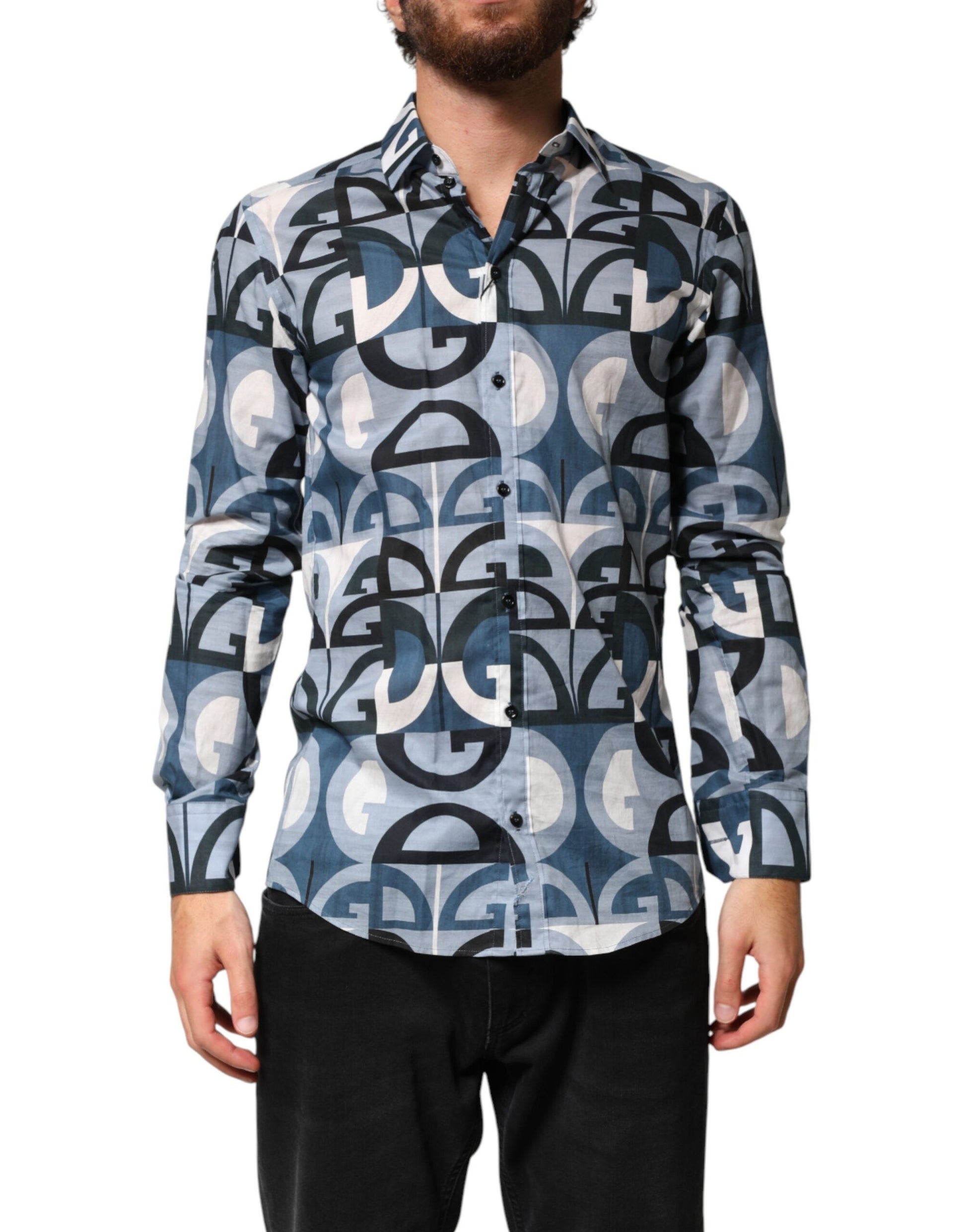 Dolce & Gabbana Blue MARTINI Long Sleeves Casual Logo Shirt | Regal Royce