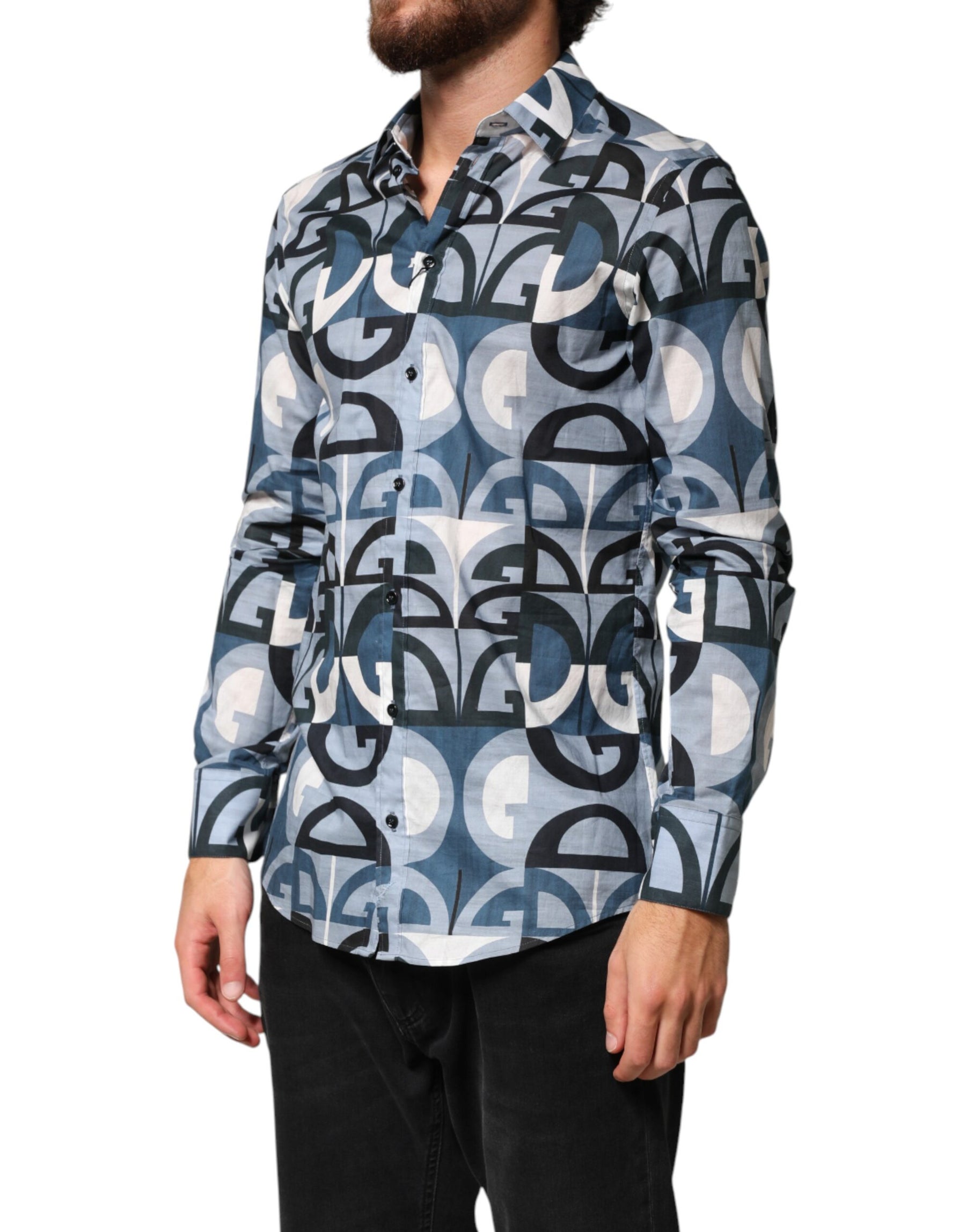 Dolce & Gabbana Blue MARTINI Long Sleeves Casual Logo Shirt | Regal Royce