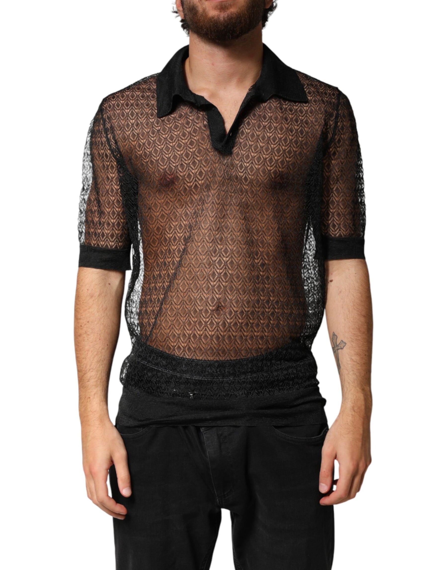 Dolce & Gabbana Black Sheer Short Sleeves Casual Polo  Top | Regal Royce