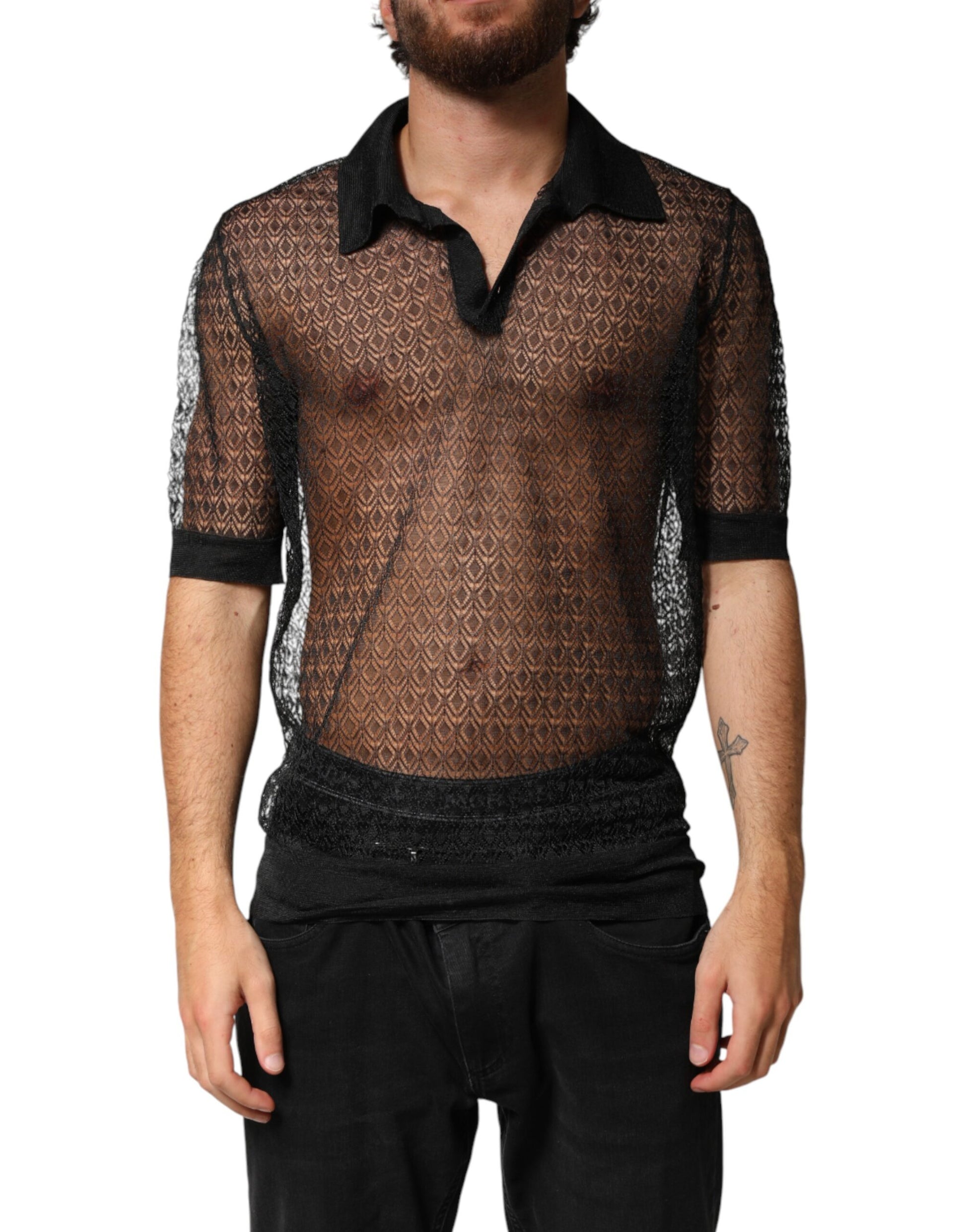 Dolce & Gabbana Black Sheer Short Sleeves Casual Polo  Top | Regal Royce