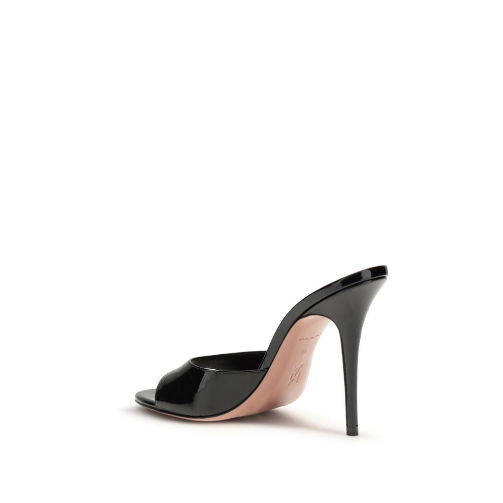 Amina Muaddi Black Calf Leather Bos Taurus Stiletto Heel Sandals