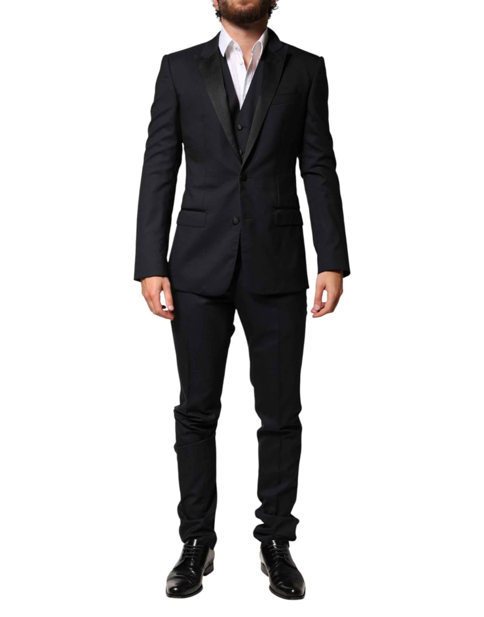 Dolce & Gabbana Black Wool Single Breasted 3 Piece Men Suit | Regal Royce