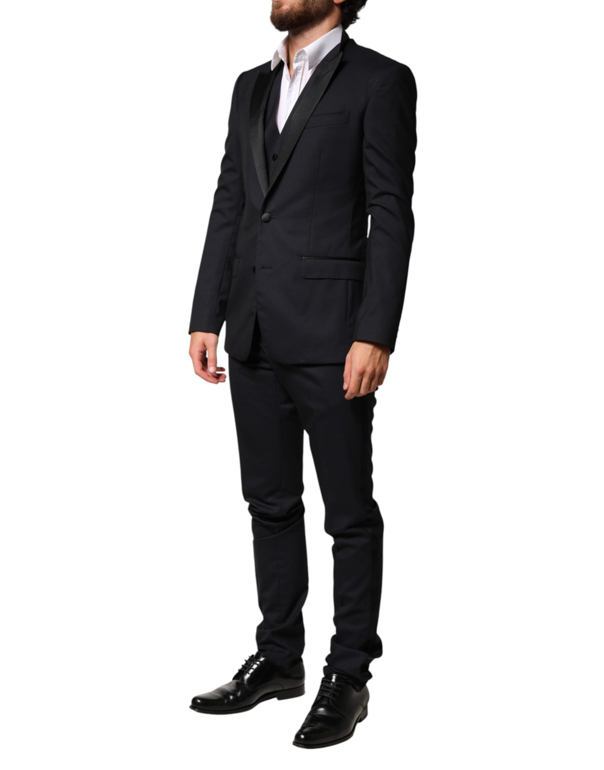 Dolce & Gabbana Black Wool Single Breasted 3 Piece Men Suit | Regal Royce