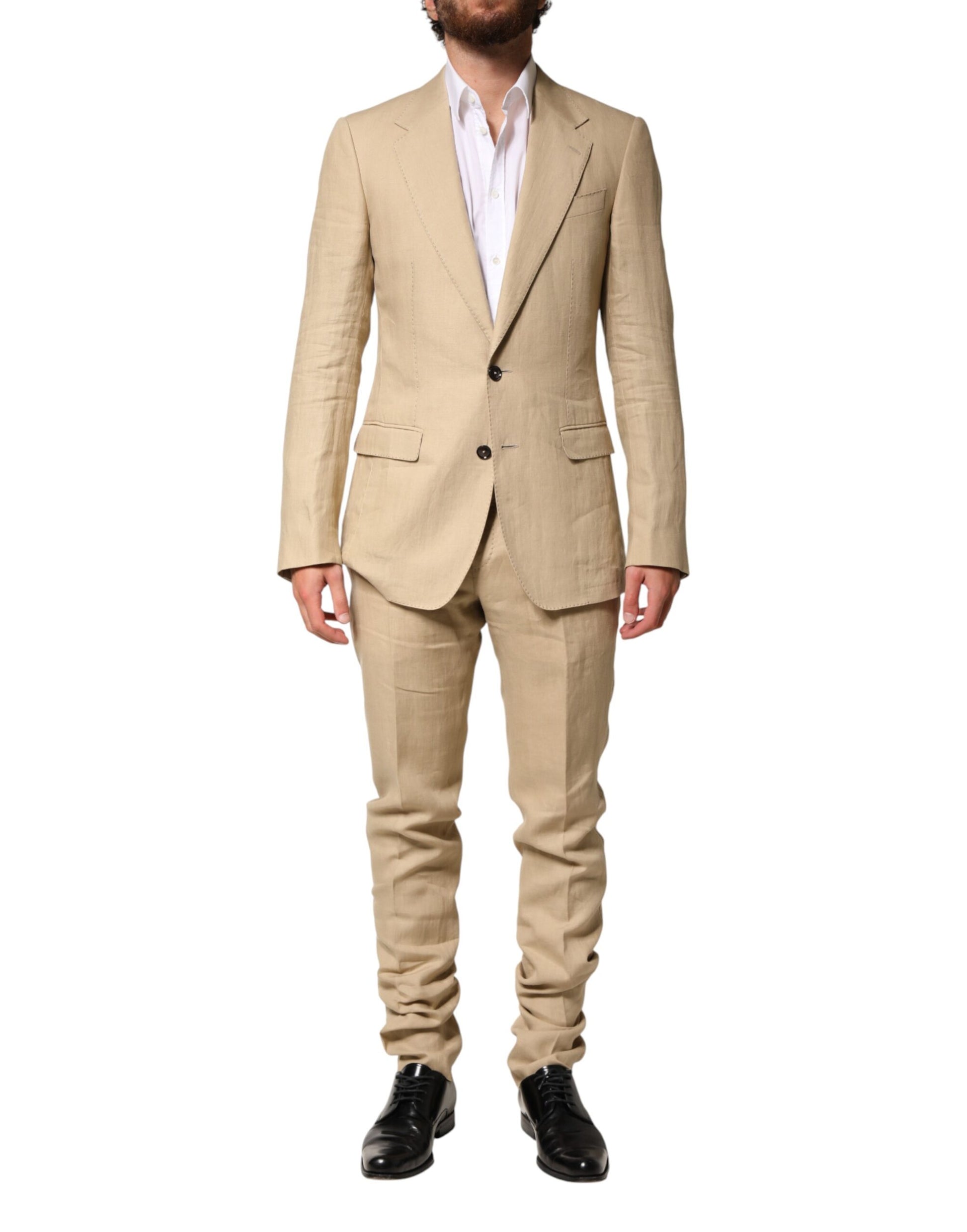 Dolce & Gabbana Beige Linen Single Breasted 2 Piece Suit | Regal Royce