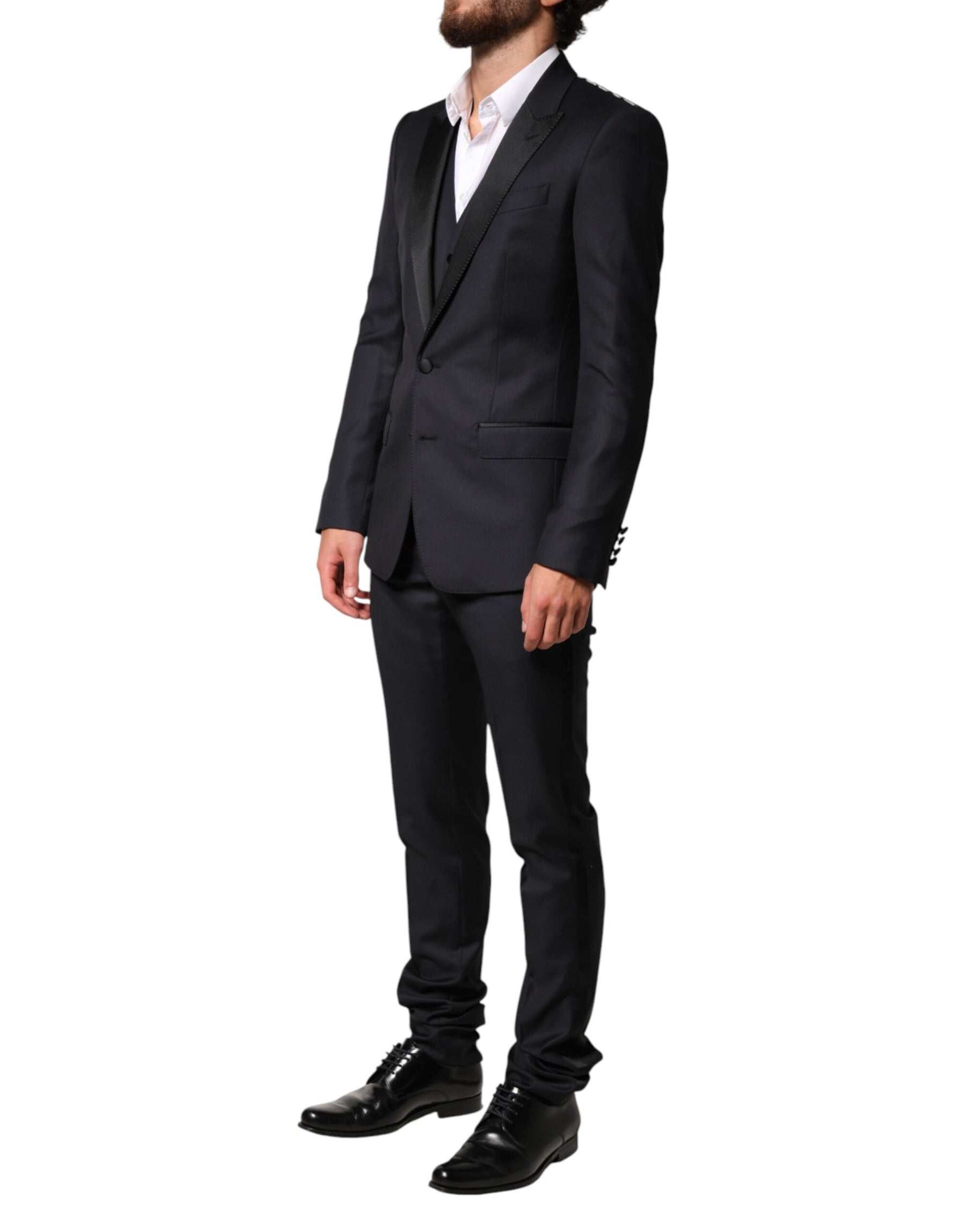 Dolce & Gabbana Black Wool Single Breasted 3 Piece Men Suit | Regal Royce
