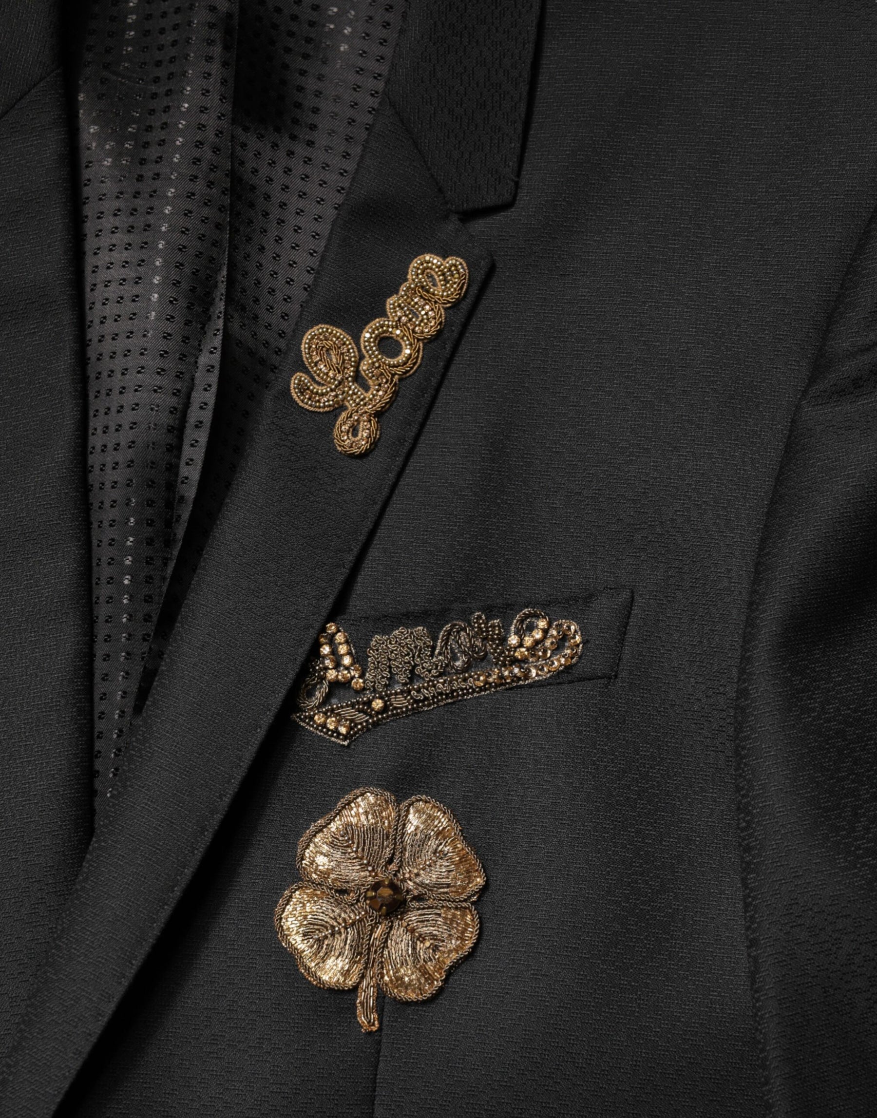 Dolce & Gabbana Black Embellished Single Breasted 2 Pc Suit | Regal Royce