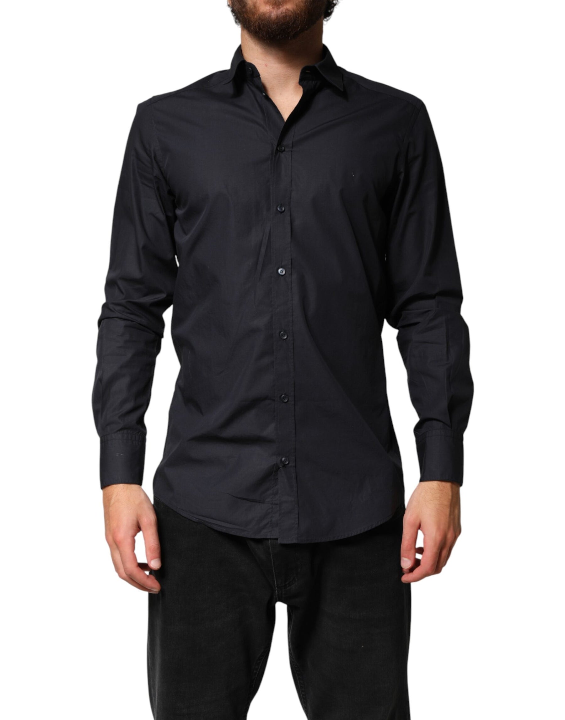Dolce & Gabbana Black Cotton Long Sleeves Dress Formal Shirt | Regal Royce