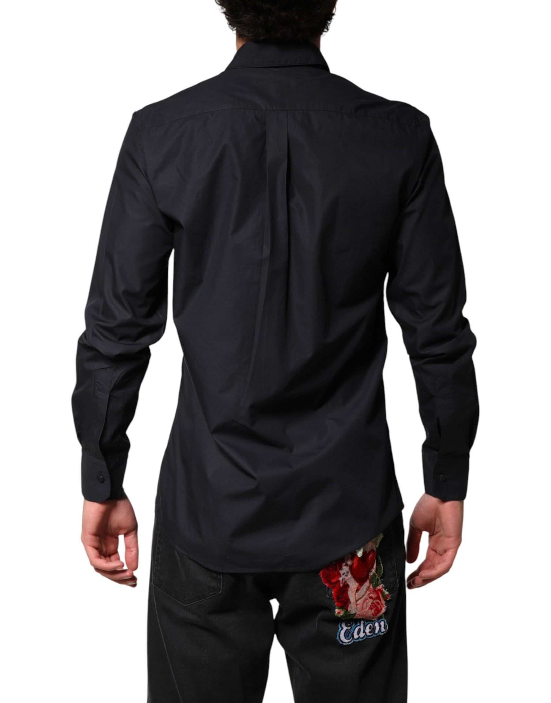 Dolce & Gabbana Black Cotton Long Sleeves Dress Formal Shirt | Regal Royce