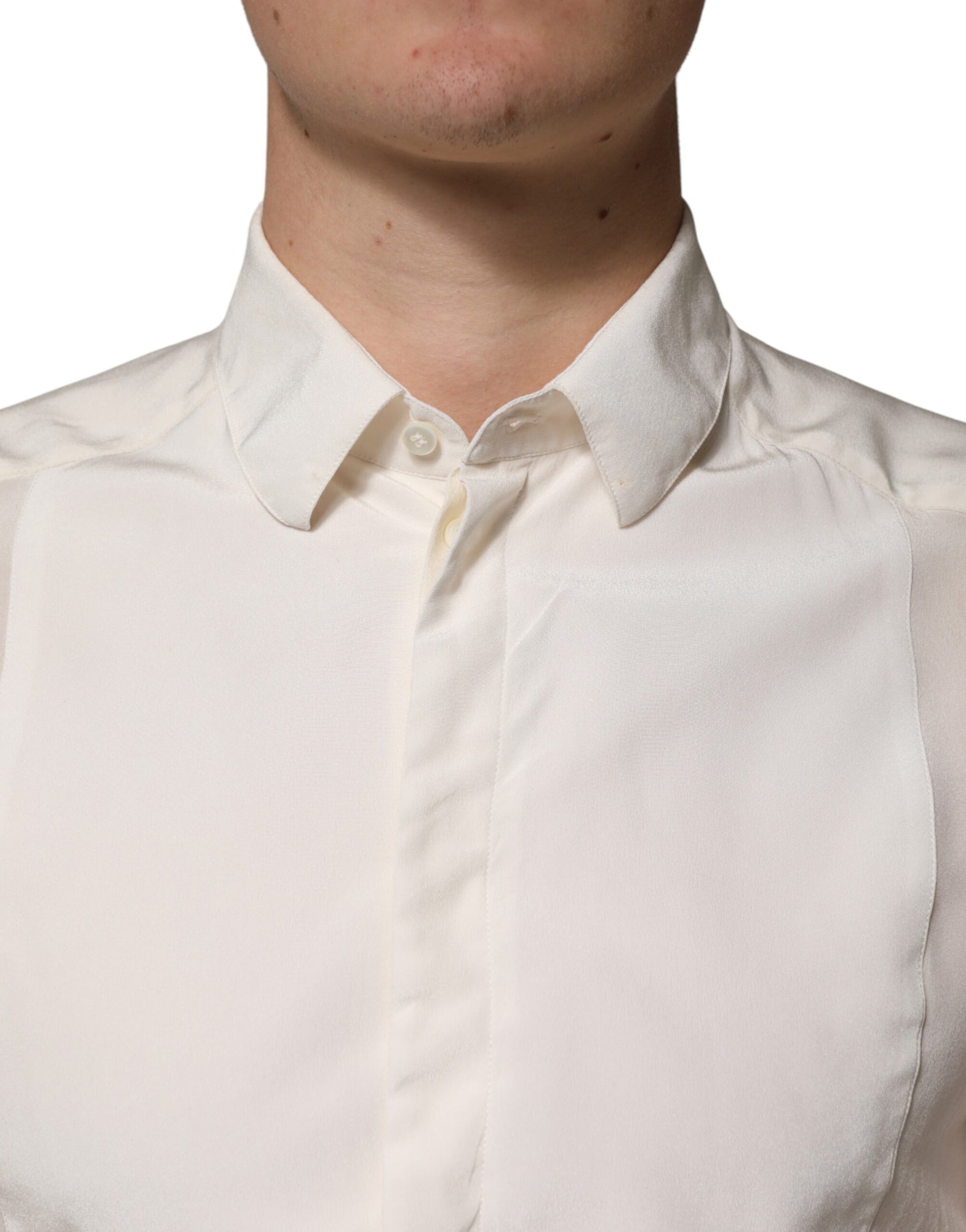 Dolce & Gabbana Off White Silk Men GOLD Dress Formal Shirt | Regal Royce