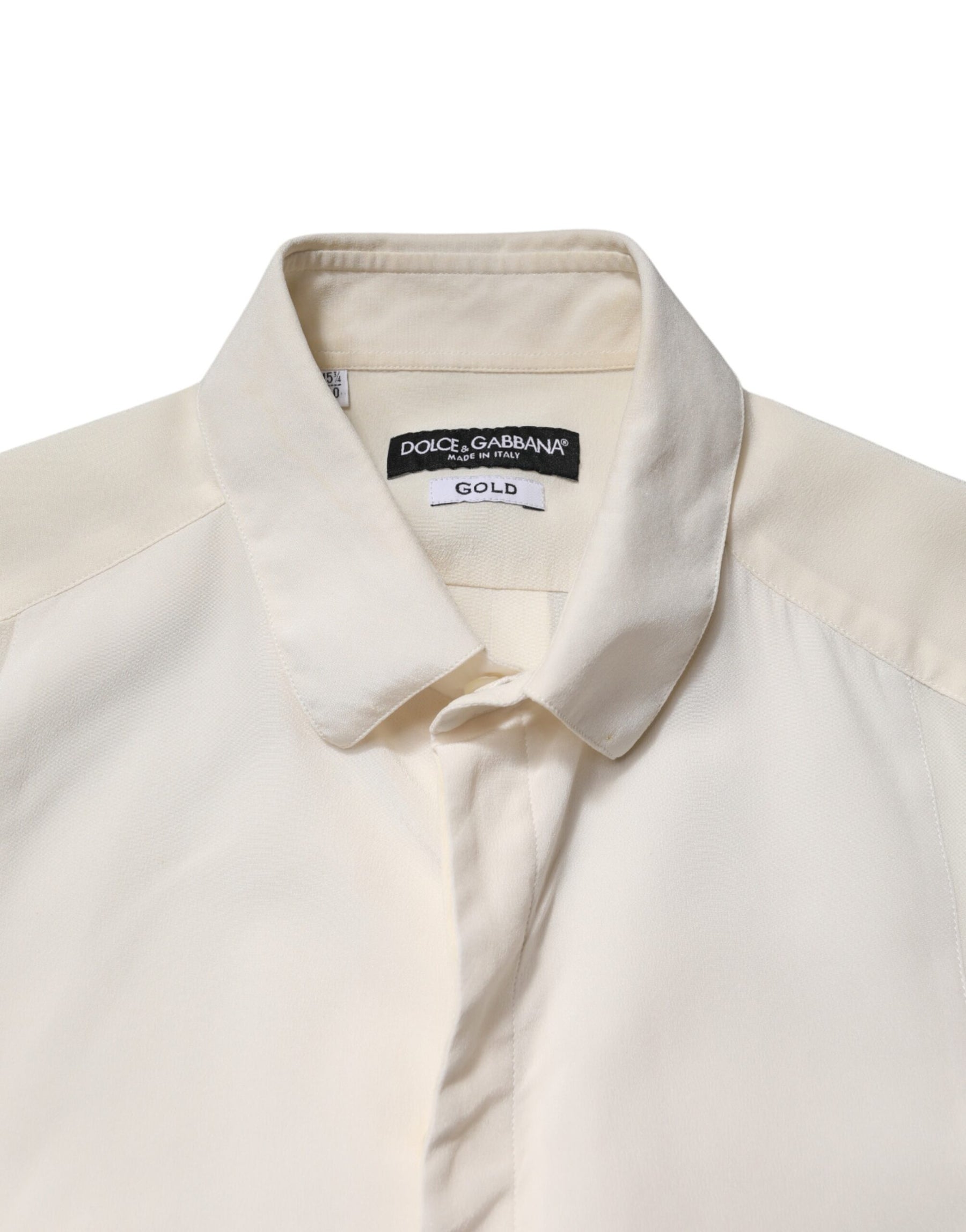 Dolce & Gabbana Off White Silk Men GOLD Dress Formal Shirt | Regal Royce