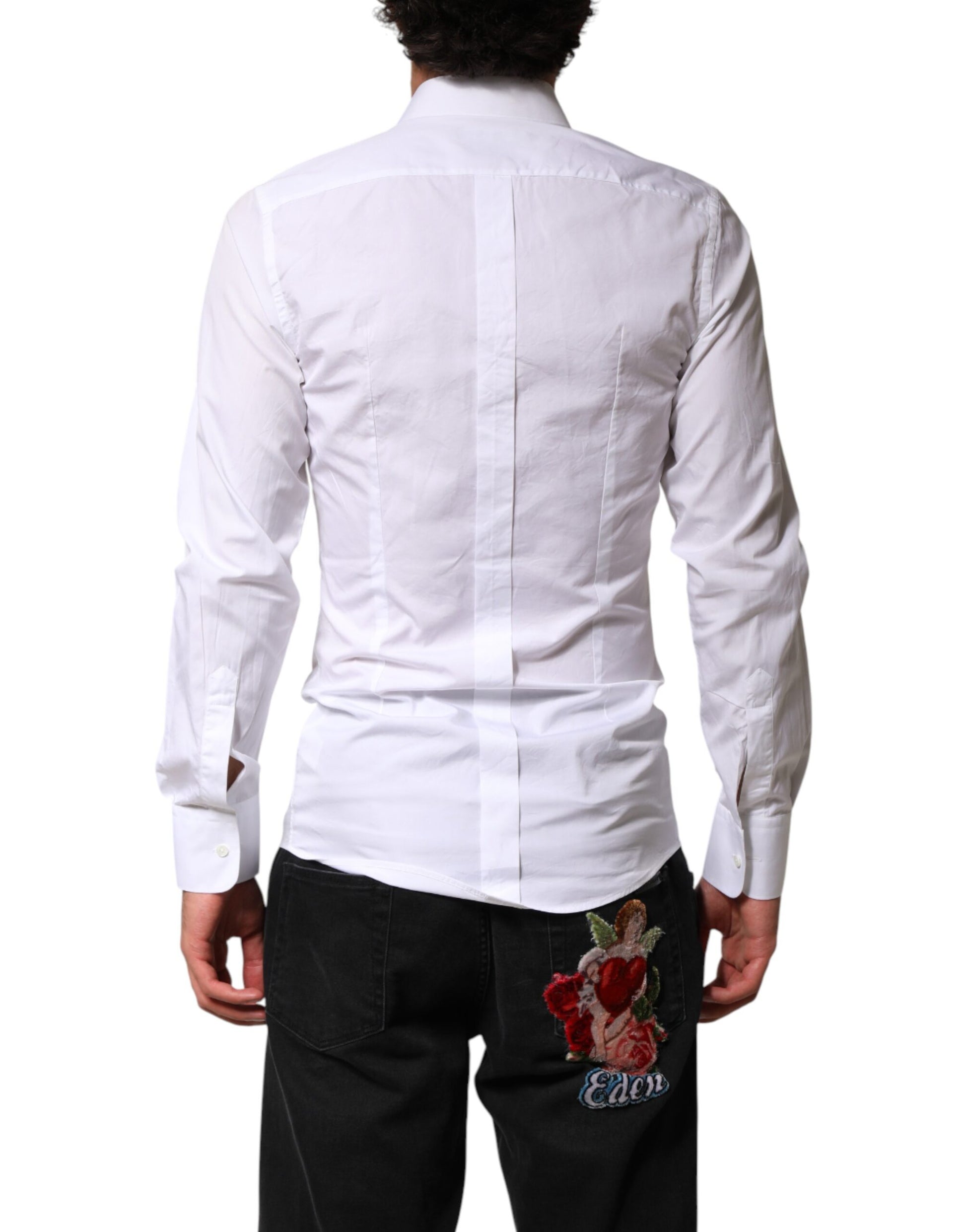 Dolce & Gabbana White Cotton GOLD Collared Dress Bib Formal Shirt | Regal Royce