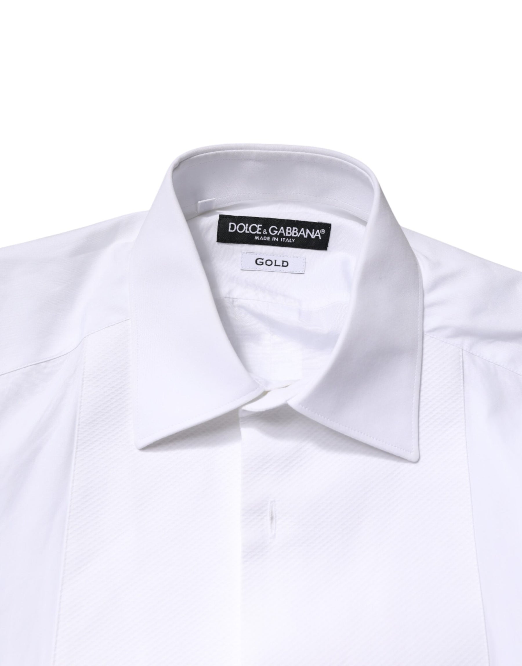 Dolce & Gabbana White Cotton GOLD Collared Dress Bib Formal Shirt | Regal Royce